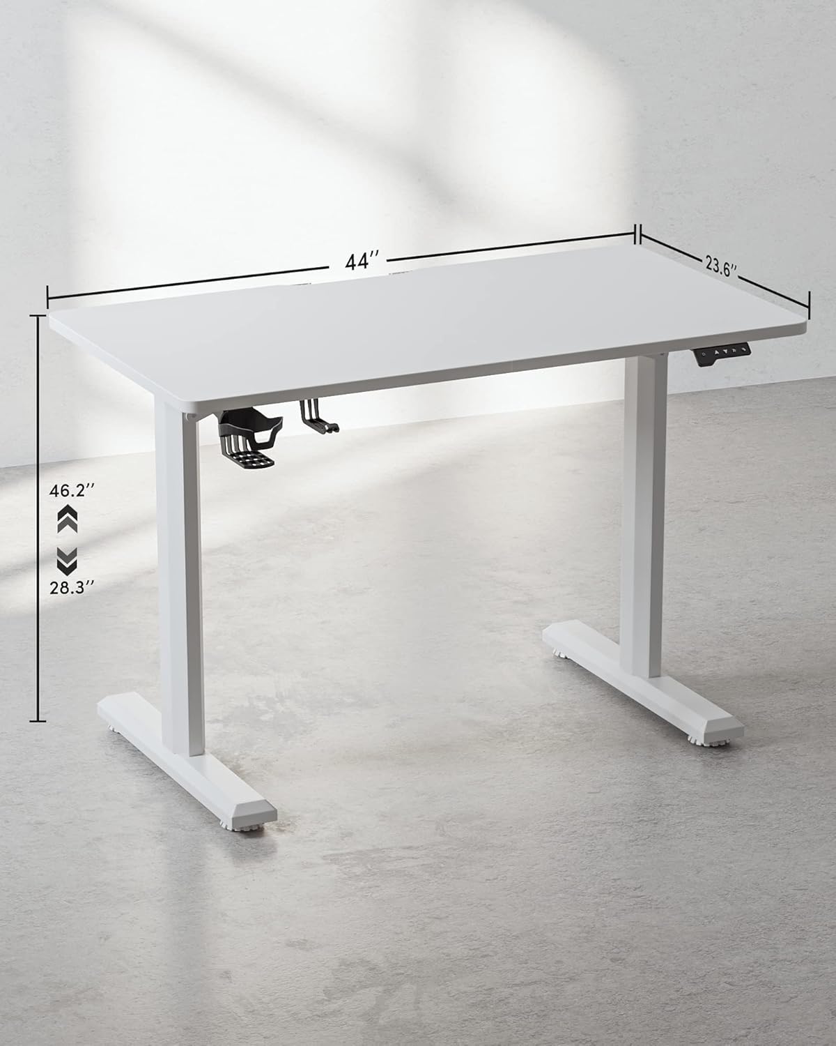 BANTI 44"x24" Standing Desk, Electric Stand up Height Adjustable Home Office Table, Sit Stand Desk with Splice Board, White Frame & White Top