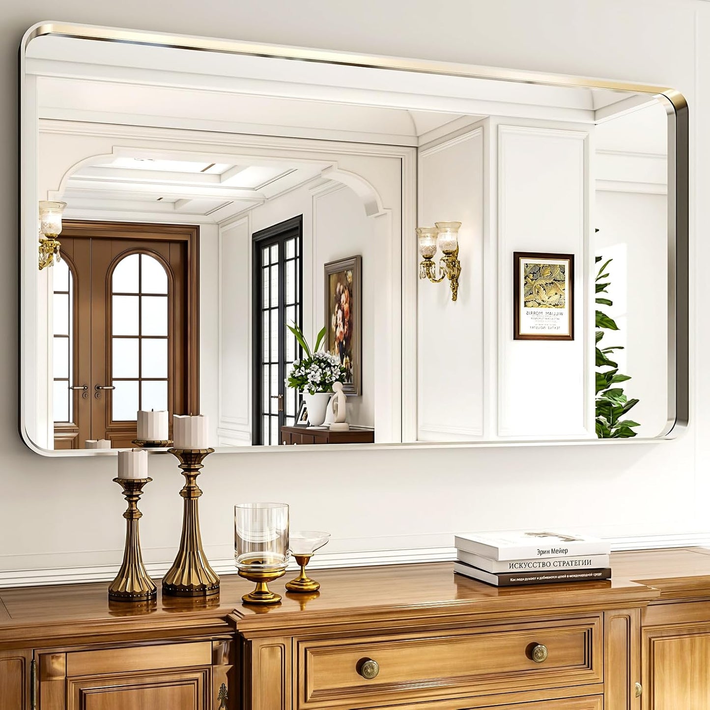 55"x 30" Silver Bathroom Mirror - Aluminum Framed Wall Mirror, Bathroom Wall Mounted Vanity Mirror, Bedroom, Living Room Wall Mirror, Hang Horizontally or Vertically