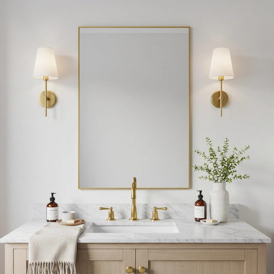 24x36 Inch Gold Bathroom Mirror - Copper-Free Mirror, Aluminum Alloy Frame Vanity Rectangle Wall Mounted Modern Mirror for Bedroom/Living Room/Porch Horizontal or Vertical