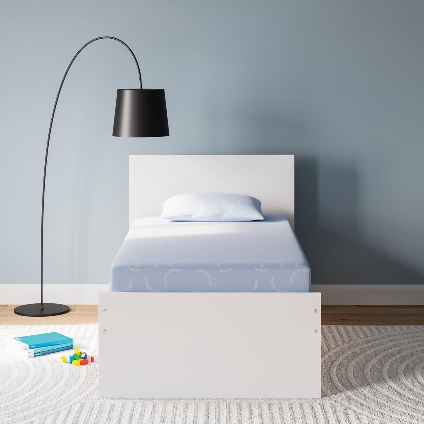 Signature Design by Ashley Twin Size iKidz 7 Inch Firm Gel Memory Foam Mattress with Stretch Knit Cover & Pillow Included, Blue Ocean, Fiberglass Free, Mattress in A Box