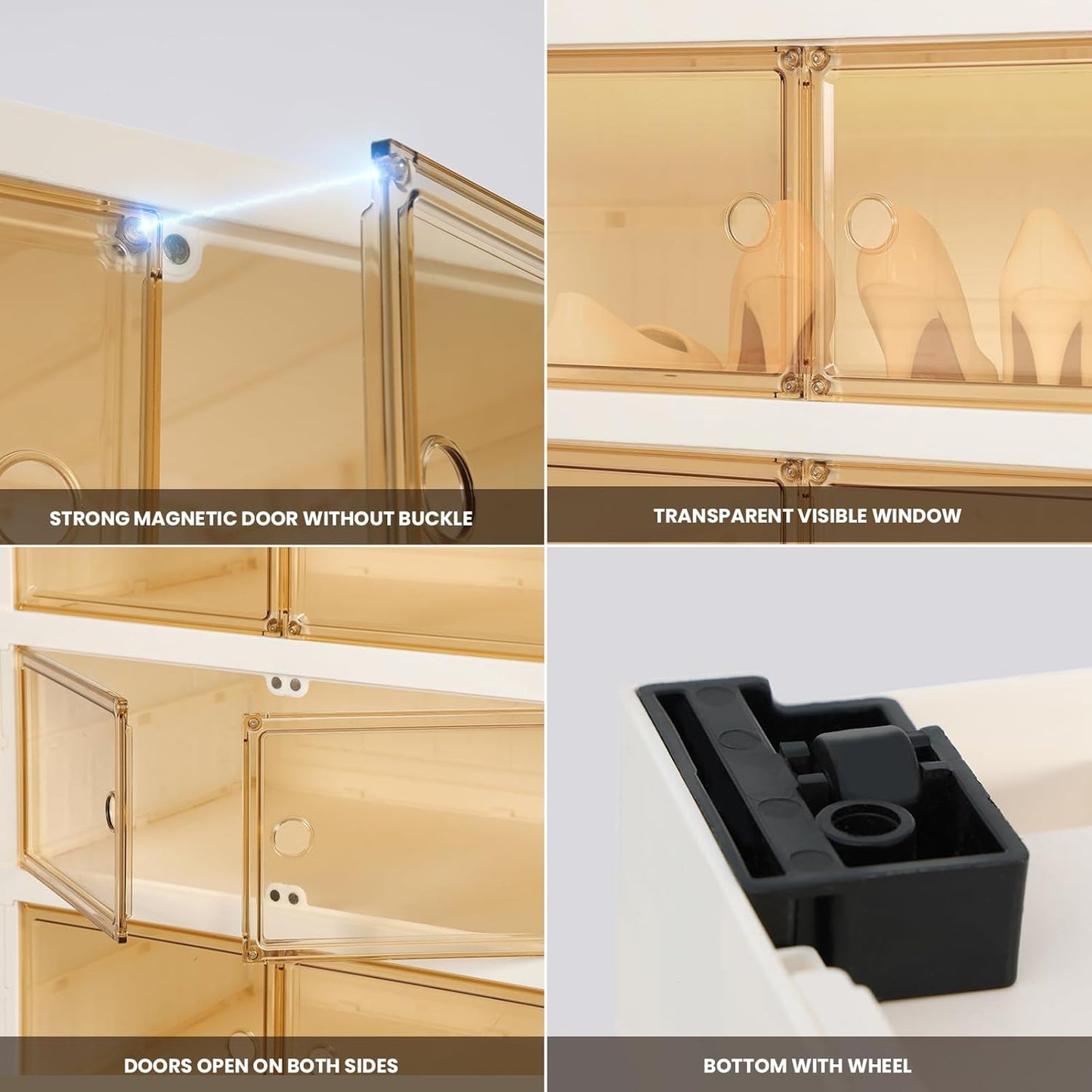 Foldable Shoe Organizer Storage Box, Portable Extra Large Folding Shoe Rack for Closet, Shoe Storage Box with Magnetic Transparent Door and Wheels, 9 Layers 18 Grids with 2 Big Grids for 2 PCS