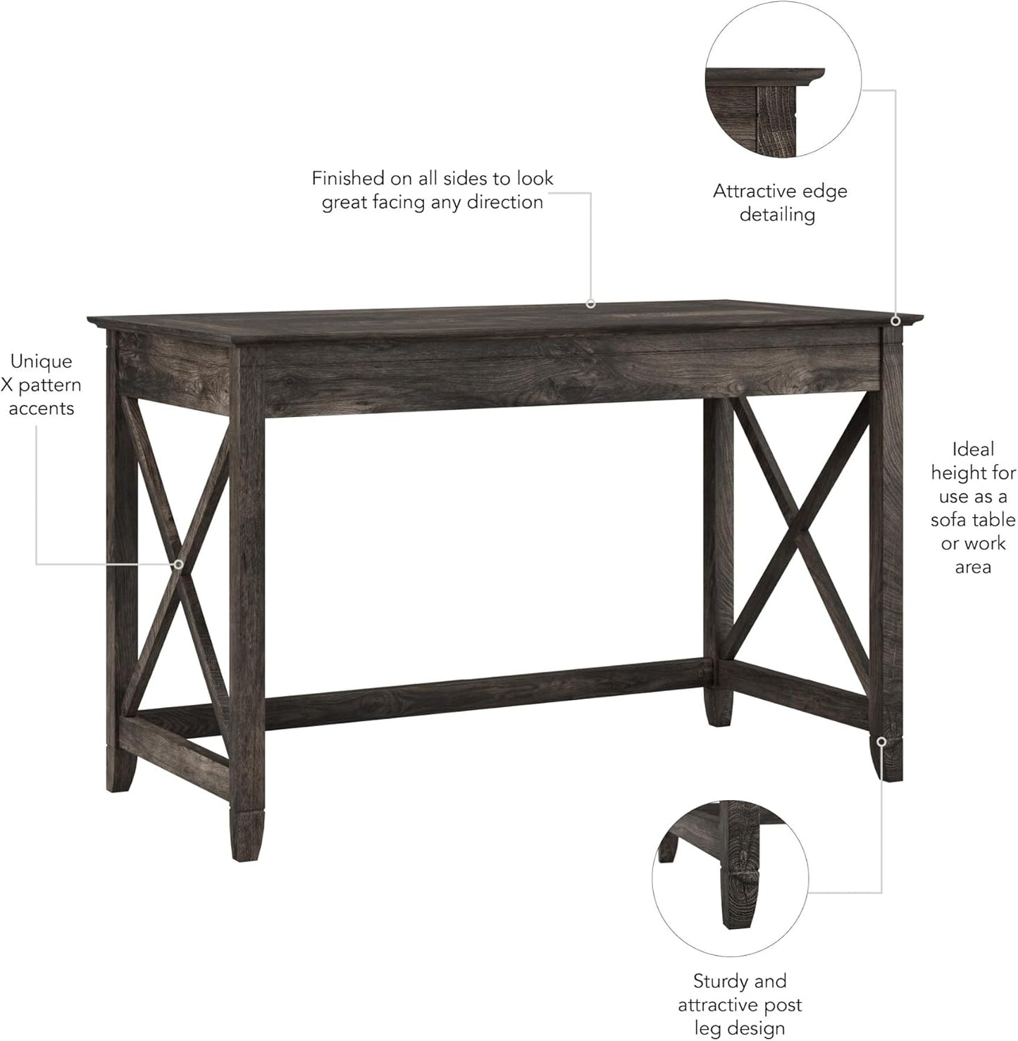 Bush Furniture Key West 48W Writing Desk in Dark Gray Hickory