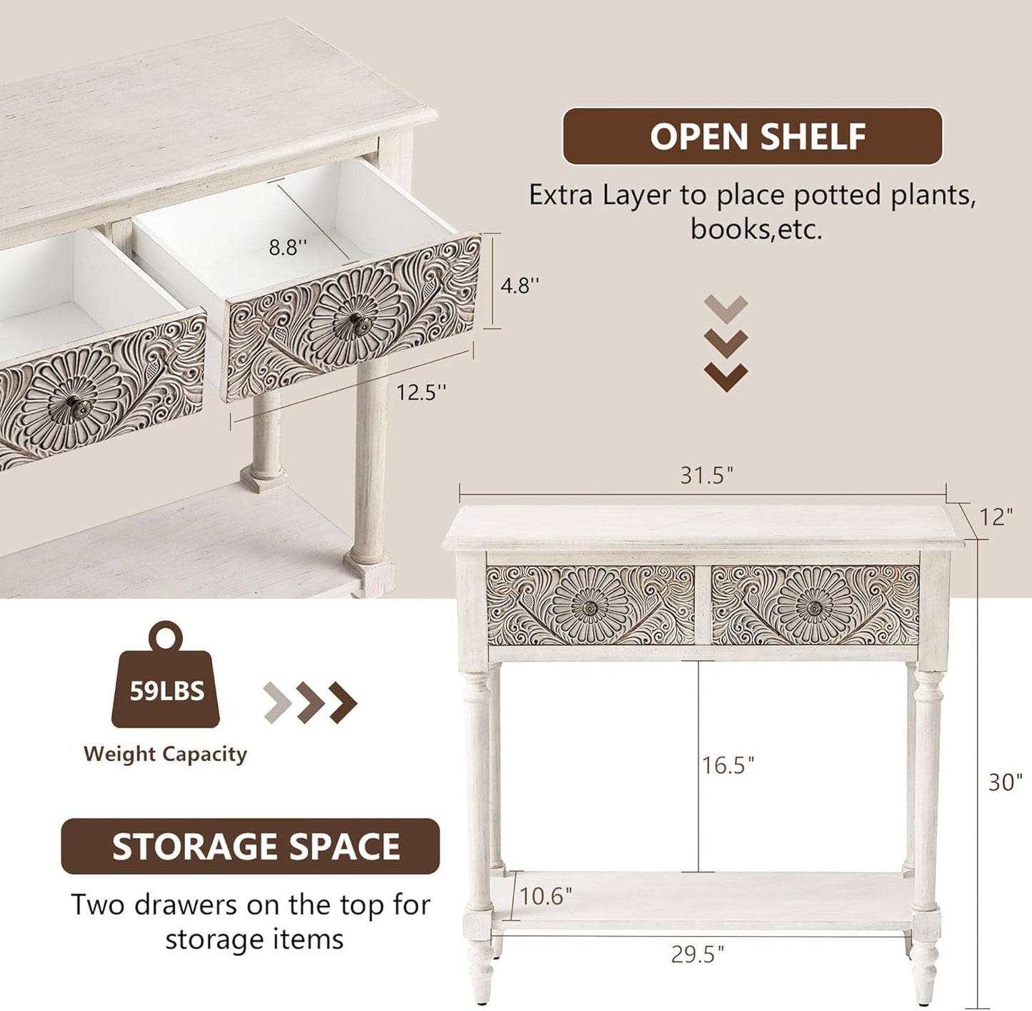 COSIEST Console Table with 2 Drawers, MDF Narrow Entryway Table with Storage Shelf, Wood Accent Sofa Table for Living Room, Entrance, Hallway, Couch, Light Grey