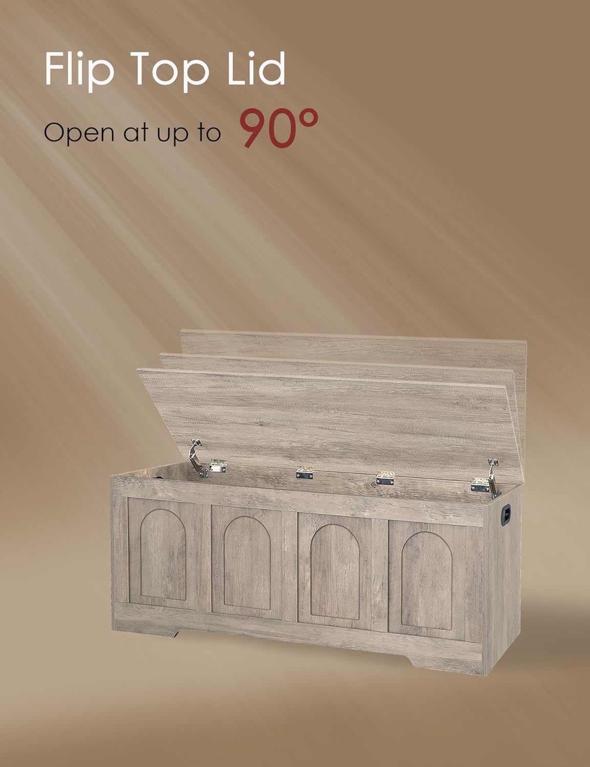 DINZI LVJ Storage Chest, 47.2”Wooden Storage Box with 2 Safety Hinges, Entryway Storage Bench with Flip-Top, Large Trunk for Living Room, Bedroom, Easy Assembly, Greige