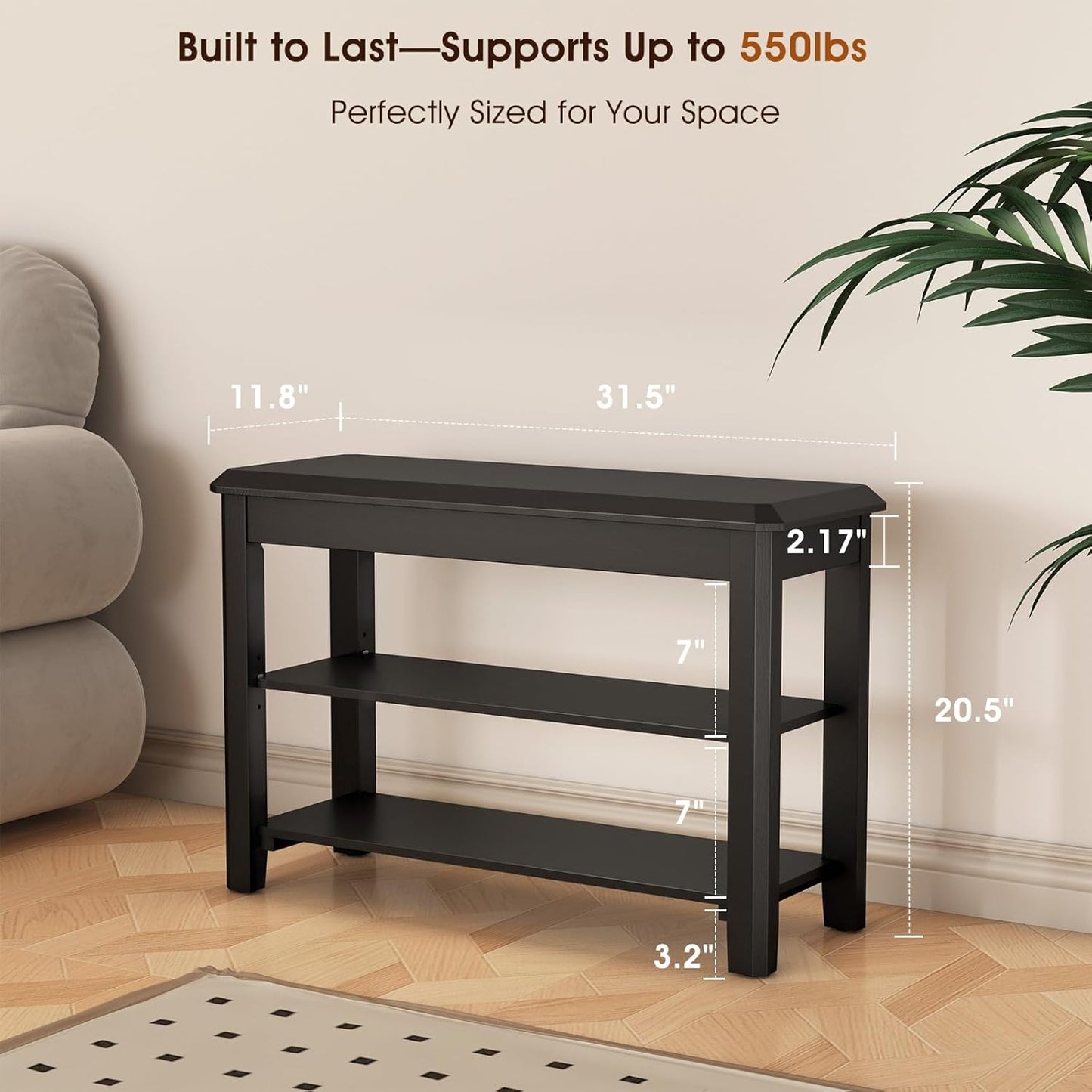 Shoe Rack Bench Seat Rubberwood 2-Tier Wooden Storage Bench 560lbs Compact Mid-Century Modern Design for Entryway, Hallway, Closet, Front Door Entrance, Foyer