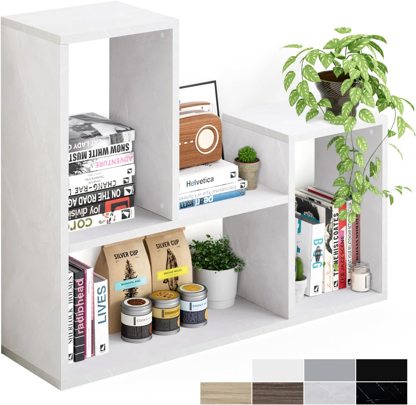 Kaboon Free-Form Modular Shelving Unit, Freestanding Bookcase 10 Inches Deep, Display Shelf Storage Organizer for Home Office, White Rock