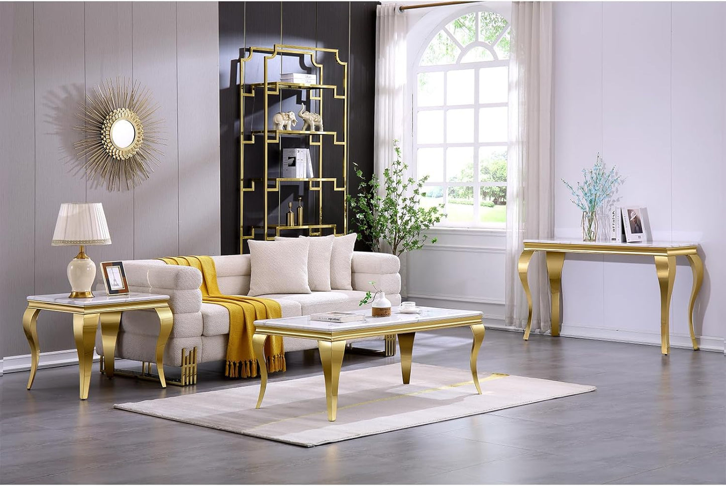 Gold End Table, Modern Square Living Room End Table with Mirrored Stainless Steel Cabriole Legs