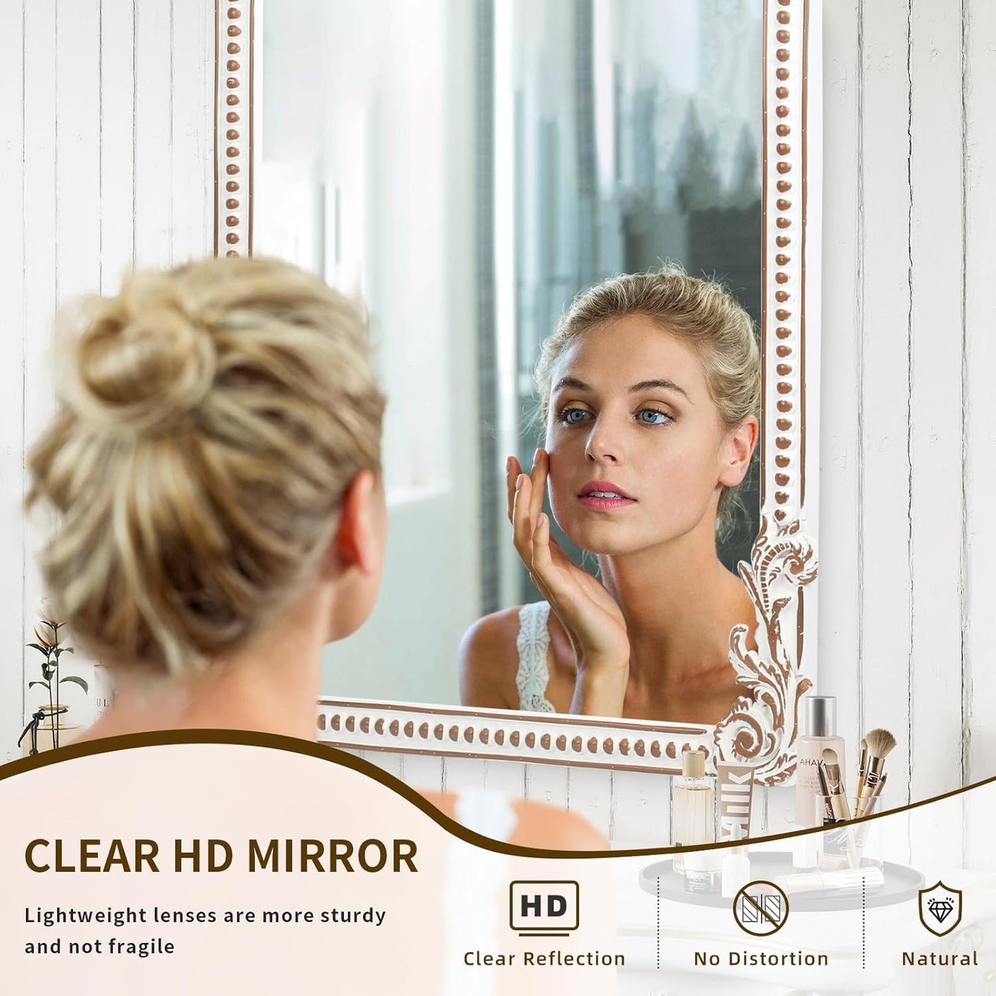 25x35 Inch Baroque Arched Wall Mirror Wooden, Rustic Farmhouse Decorative Mirrors for Fireplace, Entryway, Living Room, Bedroom, Bathroom