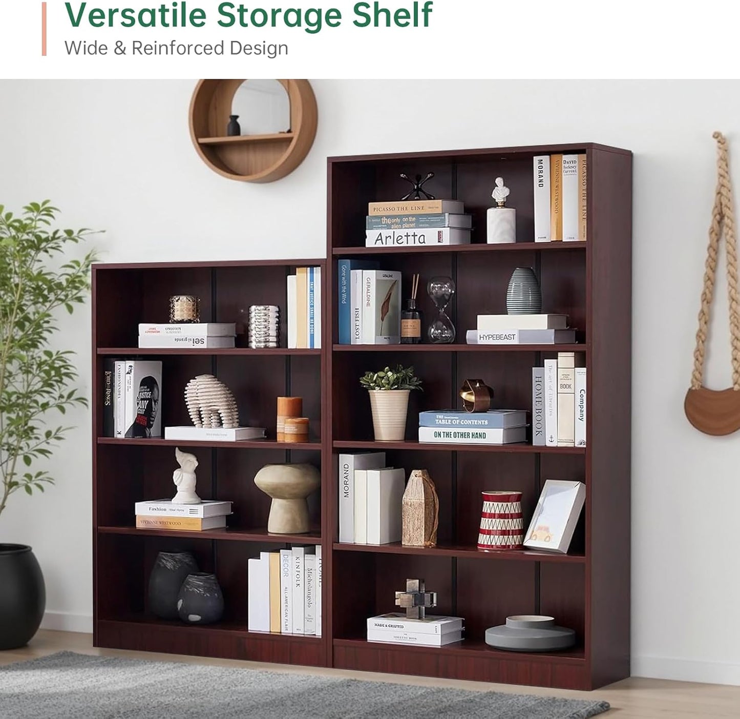 NicBex 59.8“ Heavy Dute Wood Bookcase with Adjustable Shelves, Modern Manga Bookshelf for Living Room, Office, Small Spaces, Manga and Book Shelves Storage, Tip-Over Resistant, 33" Wide Cherry