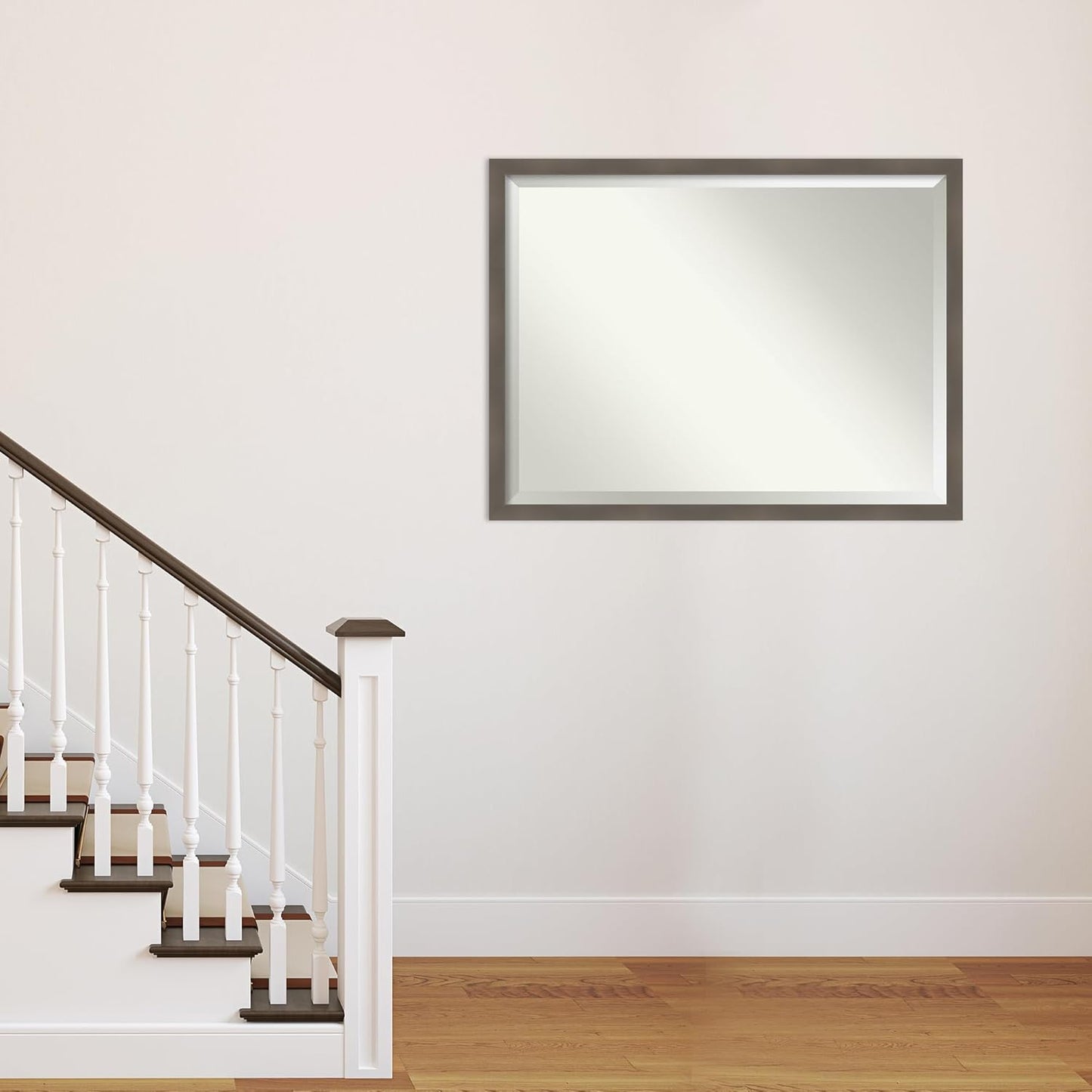 Amanti Art Grey Wall Mirror 33x43 Edwin Clay Grey Rectangle Bathroom Mirror for Wall Decor Living Room, X-Large Casual Wood Frame, Hangs Horizonally and Vertically, Bathroom Decor, Beveled Edge