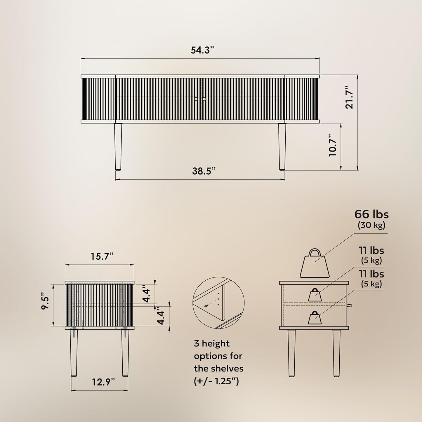 WERMO 55'' TV Stand with Storage and Shelves for 32-60 inch TV. Wood Entertainment Center with Doors for Living Room and Bedroom, Mid Century Modern Console Table, Television Stand (Walnut)