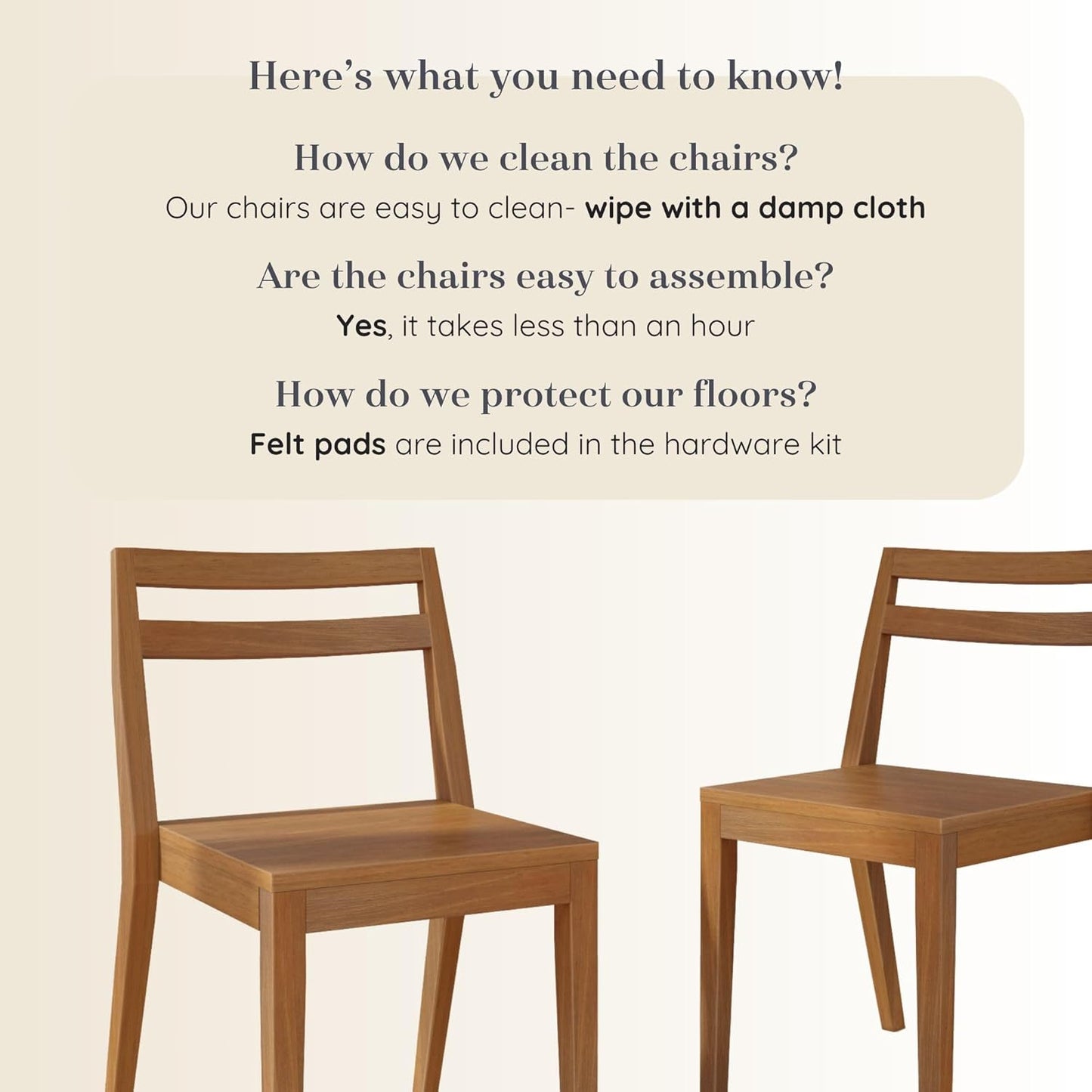 Grain & Grove Davie Dining Room Chairs Set of 2, Solid Wood Modern Kitchen Chair for Living Room, Kitchen, Pecan