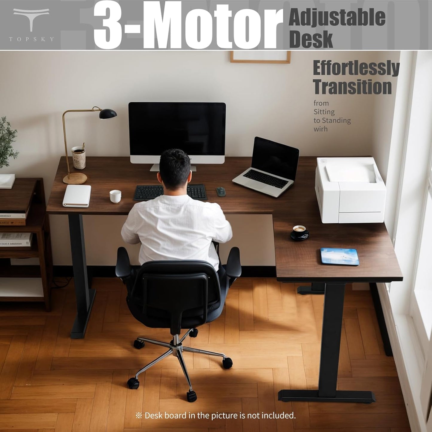 TOPSKY Electric Adjustable Standing and Sitting Computer Desk with 3 Legs for Home and Office 270lb Weight Capacity (Black, Triple)