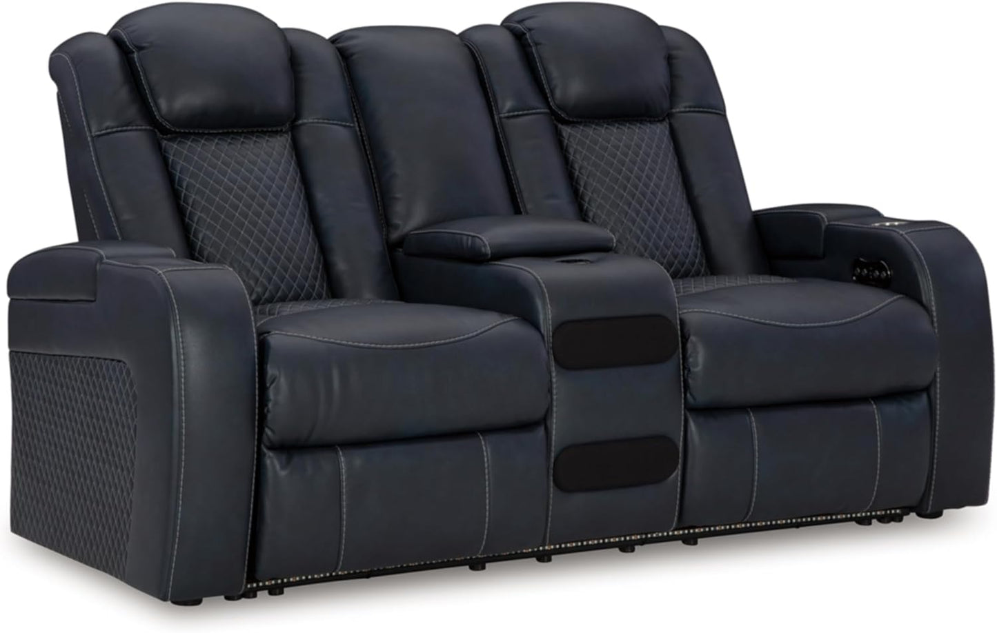 Signature Design by Ashley Fyne-Dyme Contemporary Power Reclining Loveseat with Console, USB Charging Ports and Adjustable Headrest, Blue