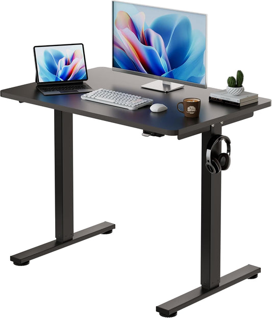 Okin Small Electric Standing Desk, 40" x 24" Whole Piece Height Adjustable Black Sit to Stand Desk Computer Workstation for Home Office