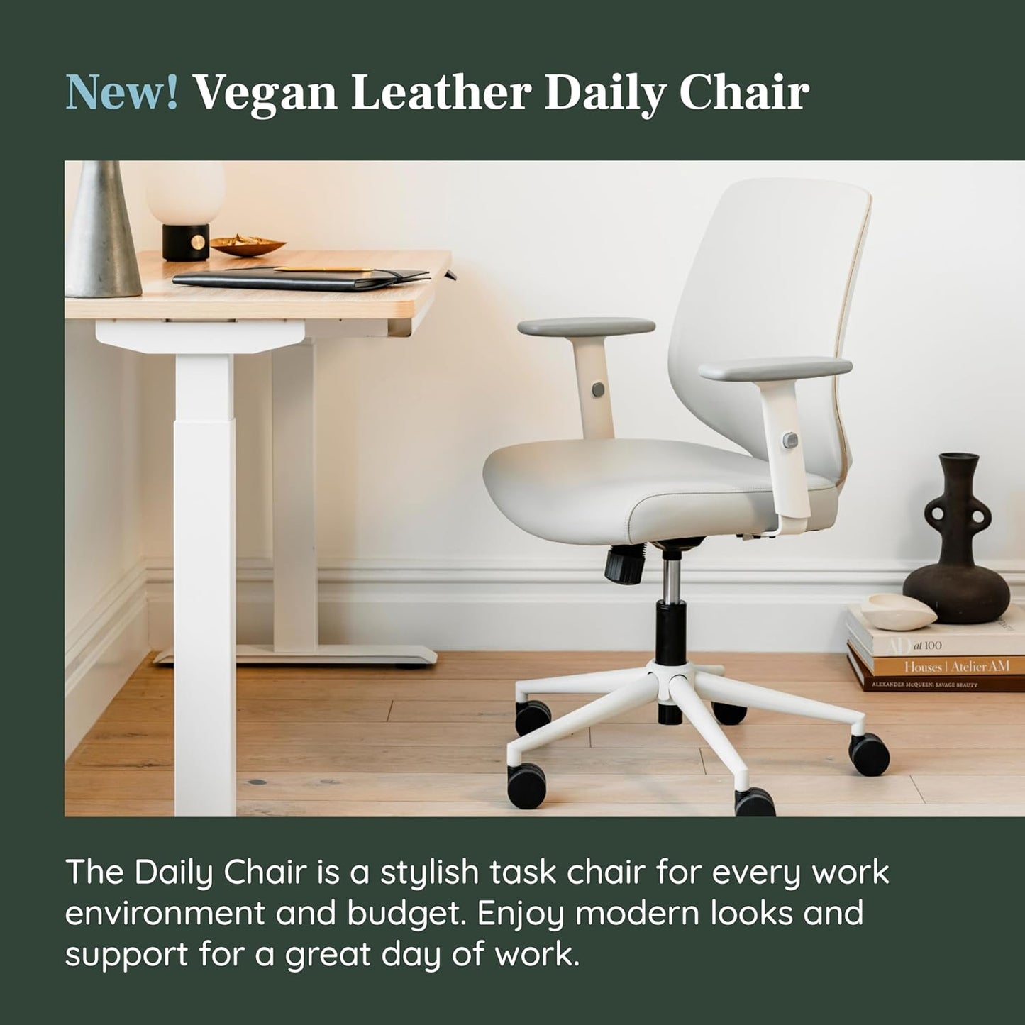 Branch Daily Chair - Vegan Leather Office Chair with Swivel, Lumbar Rest, and Adjustable Armrests - Comfortable Seating for Improved Posture and Productivity - Limestone