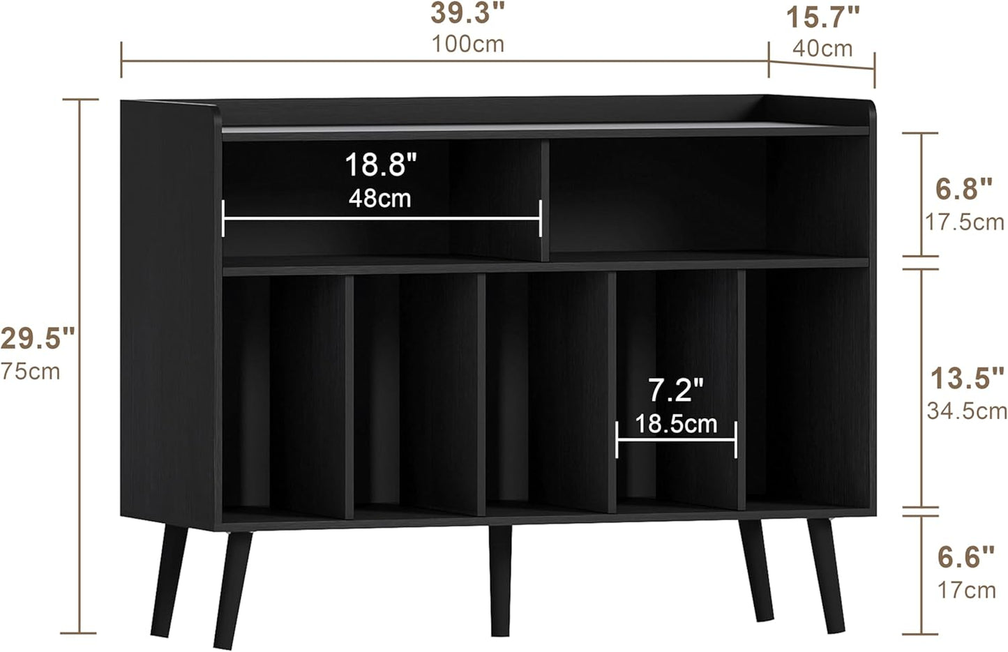 ChooChoo Record Player Stand, Turntable Stand with Vinyl Storage, Record Player Cabinet Up to 350 Albums, Cube Storage Organizer for Living Room, Black