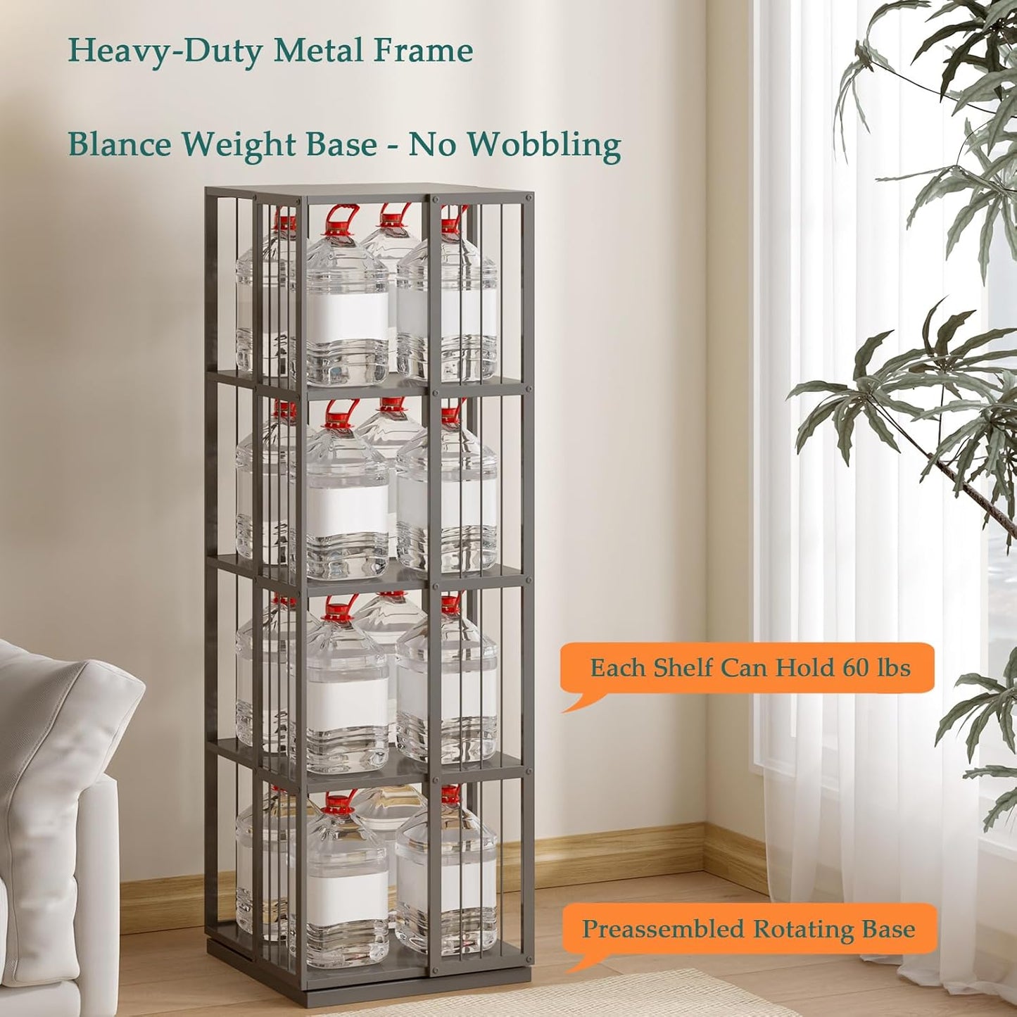 Square Rotating Bookshelf Tower - 360 Spinning Display Corner Bookcase for Narrow Space, Modern 4-Tier Revolving Storage Shelf, Black