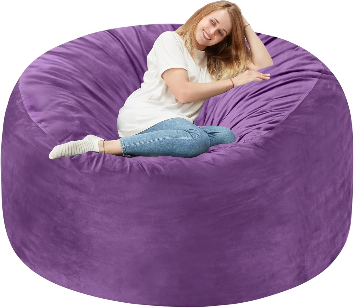 Homguava 5 FT Bean Bag Chair: 5' Bean Bags with Memory Foam Filled, Large Beanbag Chairs Soft Sofa with Dutch Velvet Cover-Purple