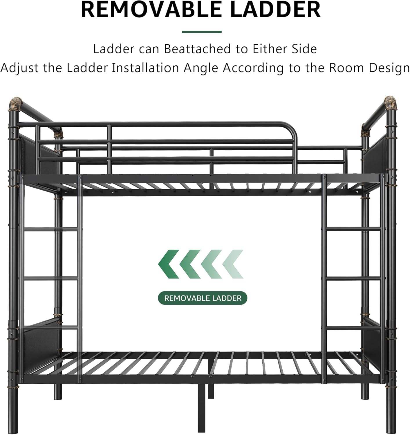 Metal Bunk Bed Twin Over Twin, Industrial Bunkbeds Heavy Duty Bed with Safety Guard Rails and Space-Saving Design, Steel Bed for School, Bedroom (Black)