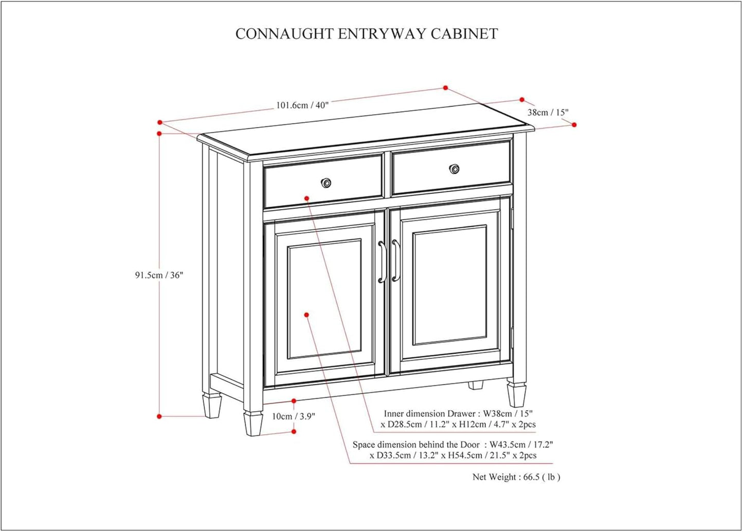 SIMPLIHOME Connaught 40-inch Wide Solid Wood Storage Cabinet in Fog Grey for Entryway, Living Room, Organizer for Hats, Gloves, Shoes, Keys, Slim Design, Traditional Style