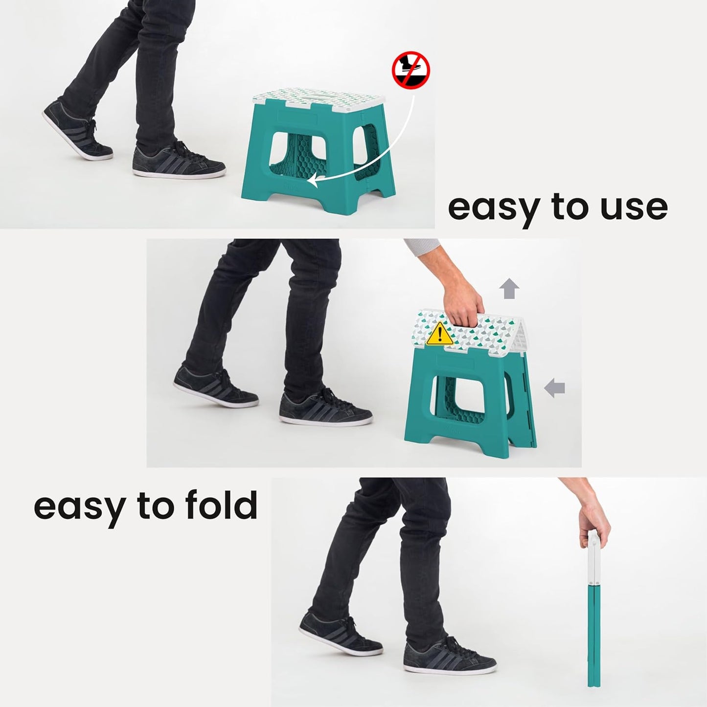 Vigar Compact Step Stool Foldable, 12-1/2-inch Step Stools for Adults up to 330 Pound, Lightweight Stool, Non-Slip Folding Step Stool, Geometric Top