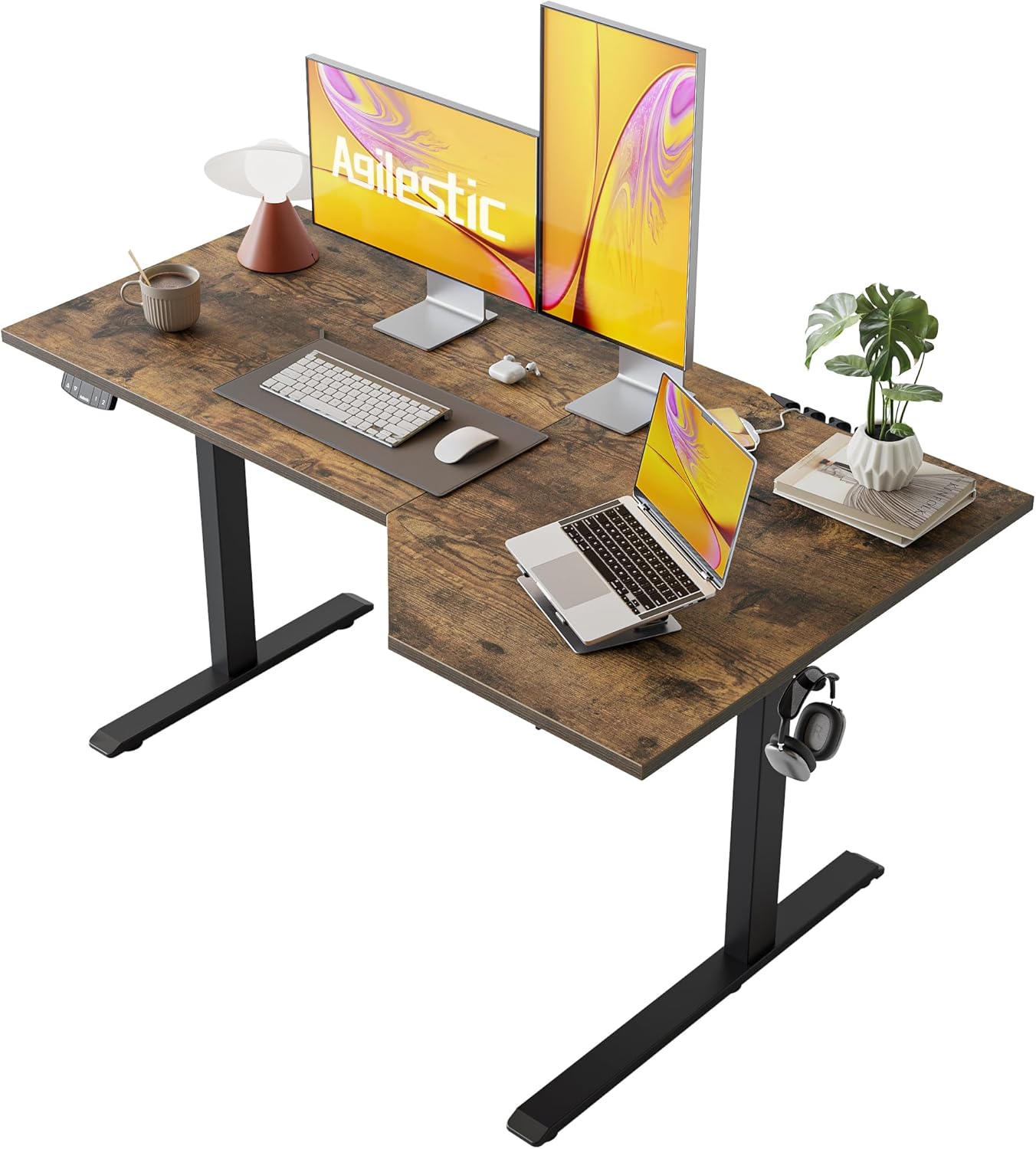 Agilestic Electric Standing Desk, L-Shaped 55 Inches Height Adjustable Desk, Sit and Stand up for Work Office Home, Ergonomic Rising Computer Table for Home Office with Splice Board, Rustic Brown