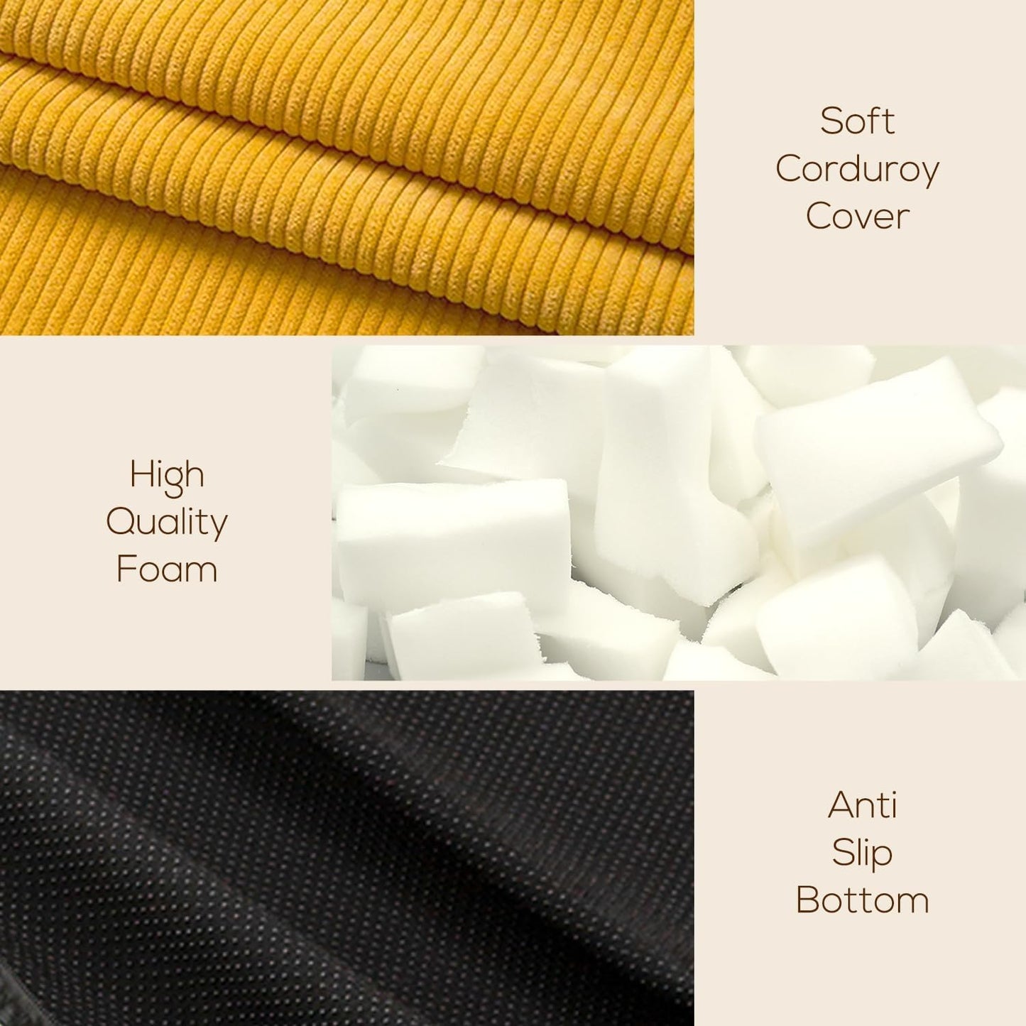 N&V Large Crescent Bean Bag Chair, Adult Size Bean Bag Sack, Foam Filling, Soft Premium Corduroy Bean Bag for Living Room Bedroom Dorm and Office (Ivory)