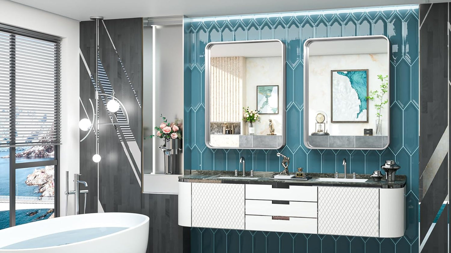 TokeShimi 28x36 Inch Brushed Silver Bathroom Vainty Mirror for Wall with Non-Rusting Aluminum Alloy Brushed Metal Frame for Modern Farmhouse Bedroom Living Room Decor (Horizontal/Vertical)