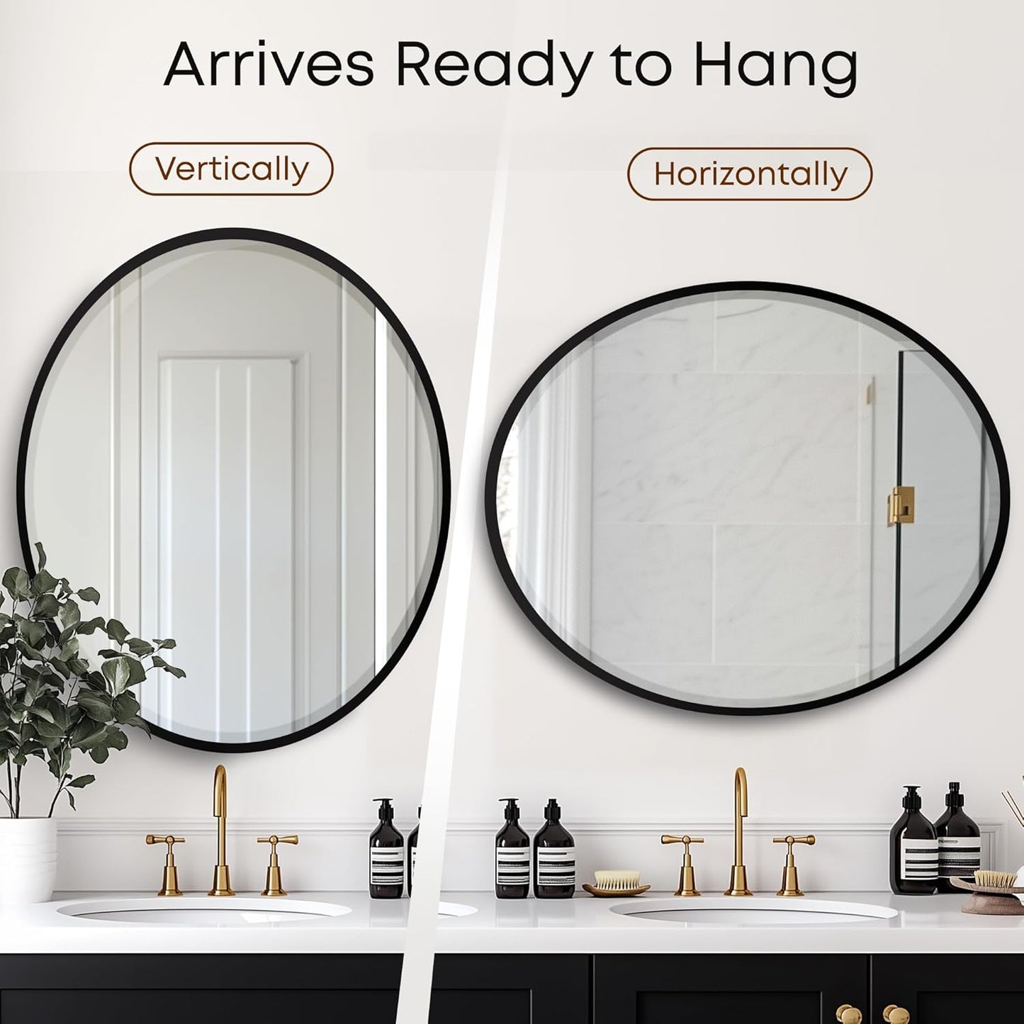 OVALCREST - Oval Wooden Beveled Wall Mirror for Home Decor, Bathroom, Vanity, Bedroom, Living Room, Hallway - London Style (Matte Black) 21.1 x 25.1