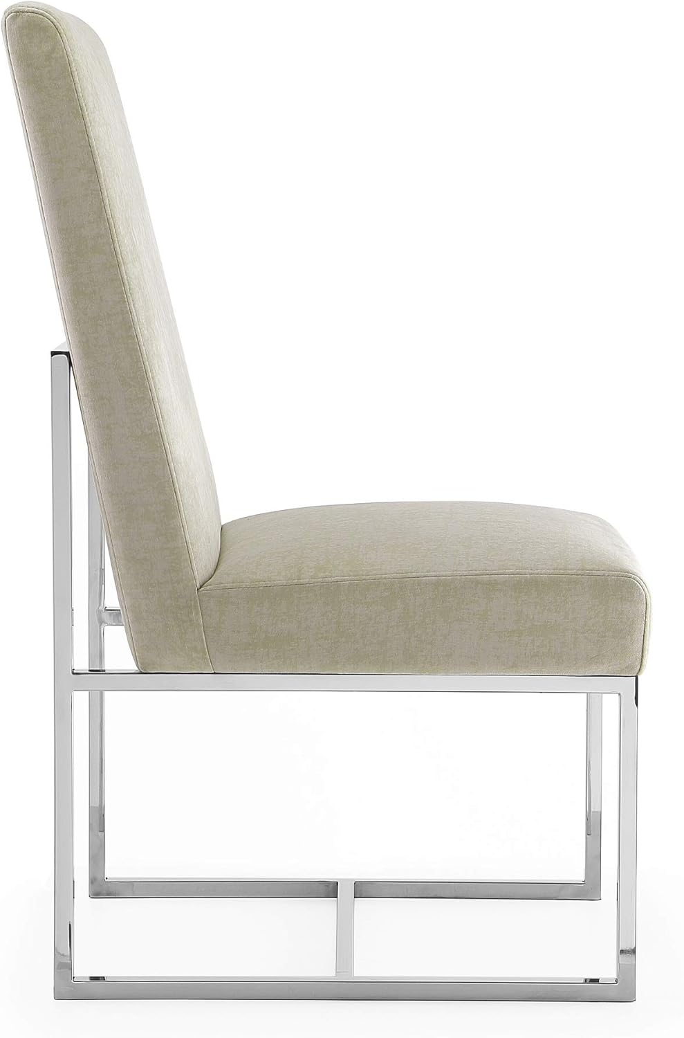 Manhattan Comfort Element Modern Velvet Dining Chairs, High Density Foam, Chrome Finish Stainless Steel Frame, High-Back, Fully Assembled Industrial Chic Accent Furniture, Set of 1, Champagne