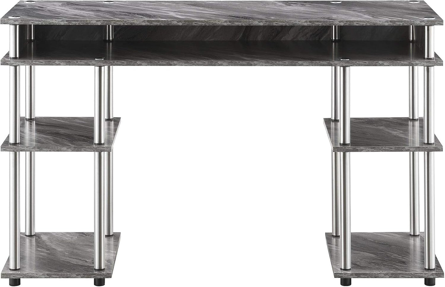 Convenience Concepts Designs2Go No Tools Desk Home Office Desk with Shelves, Corner Shelf Vanity Desk Computer Desk Nail Table for Nail Tech - 47.25" L x 15.75" W x 30" H, Gray Faux Marble