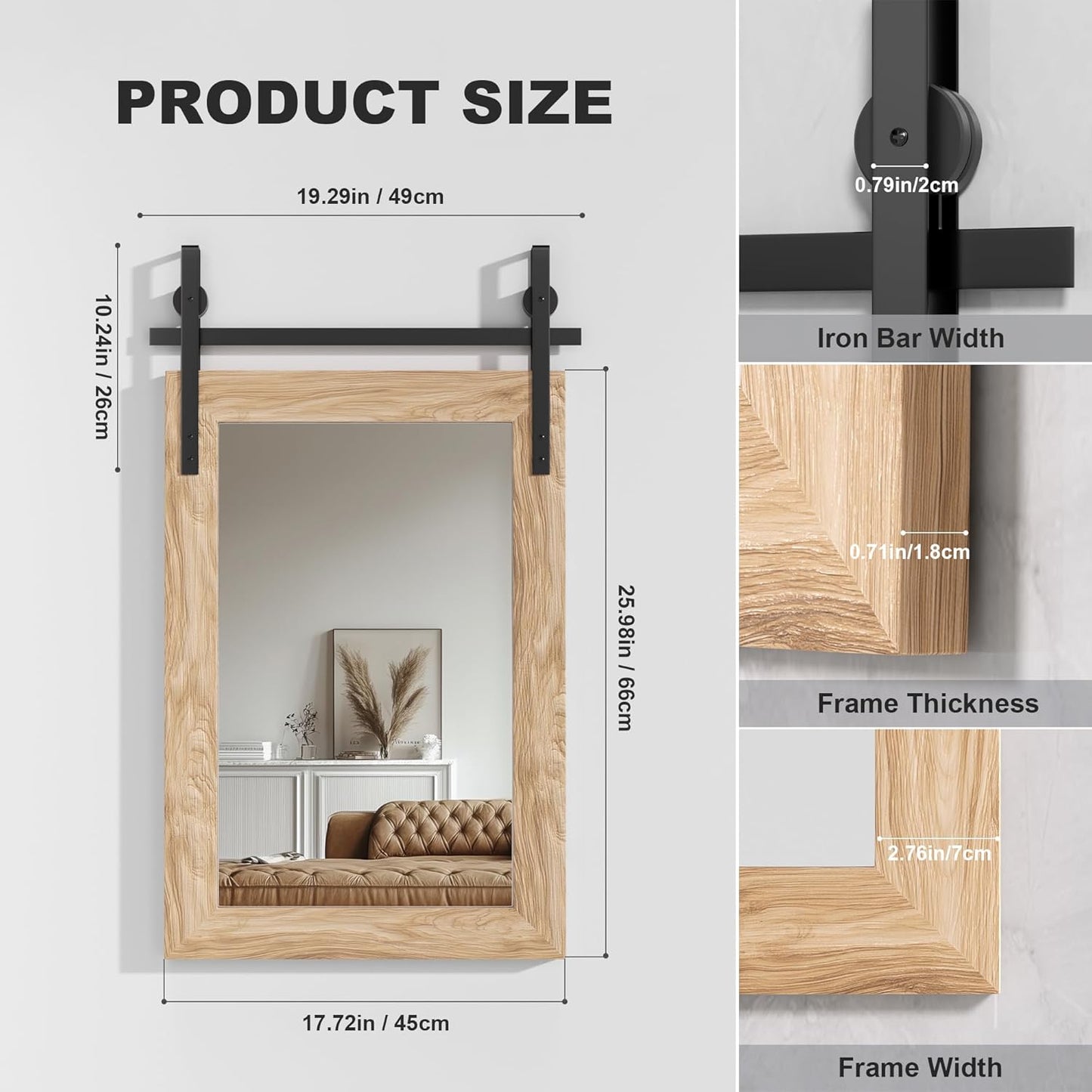 Hasipu Farmhouse Bathroom Mirror, 18"x26" Rustic Wood Framed Wall Mounted Mirror, Brown Vintage Vanity Mirror Barn Door Style Decrative Mirrors