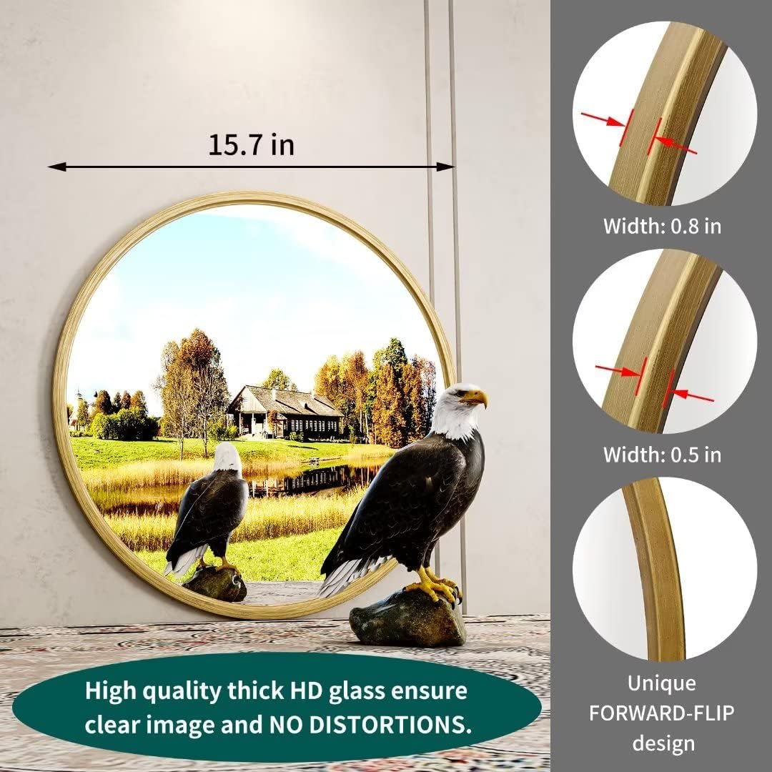 Growsun 15.7'' Retro Gold Round Mirror Circle Wall Mirror for Bathroom Vanity, Entryway Living Room with Metal Frame for Home Decor