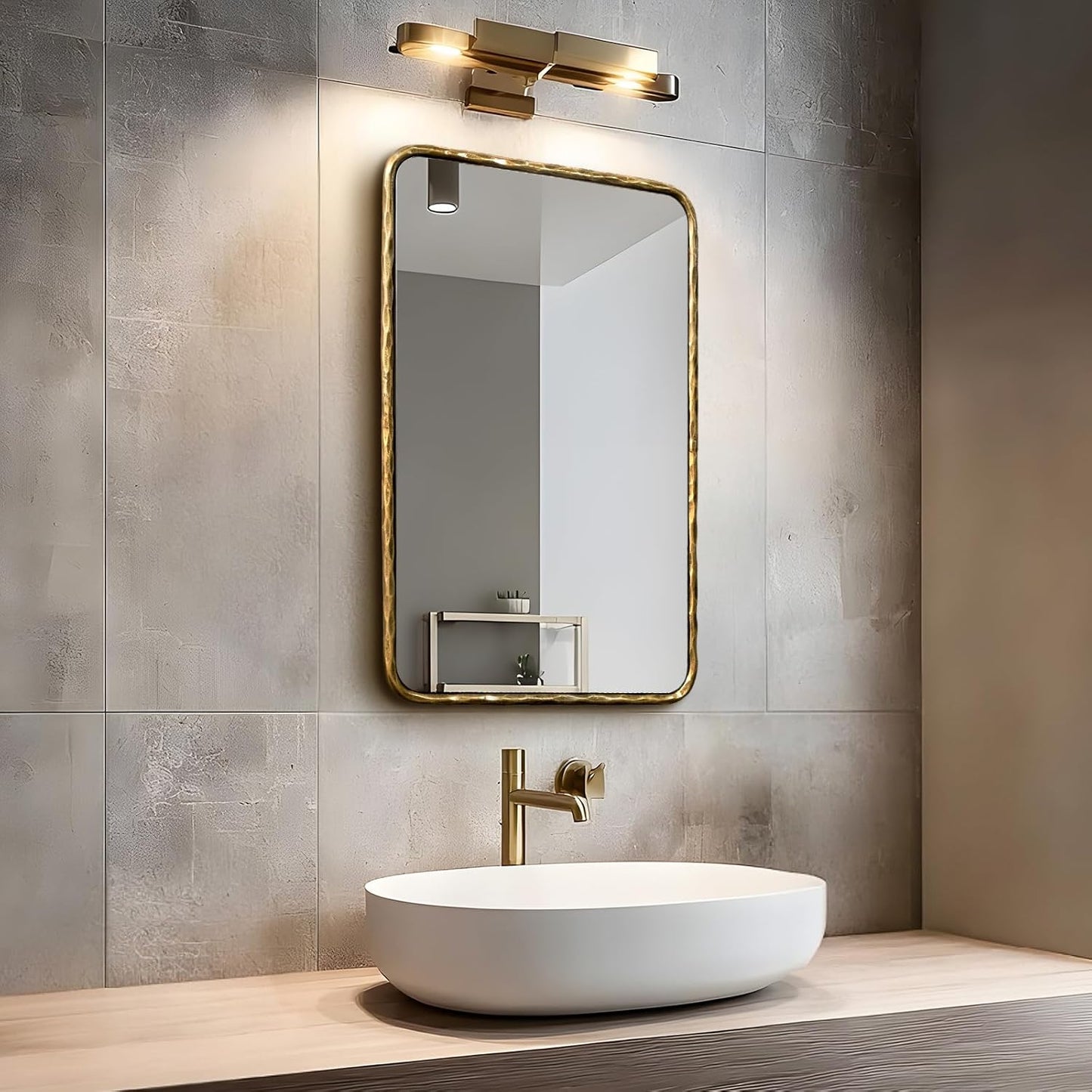 BEGINS Hand-Forged Steel Wall Mirror, 24x36 Inch Vintage Solid Steel Frame, Antique Rounded Rectangle Bathroom Mirror with Hidden Mounting Hooks, Horizontal or Vertical Hanging