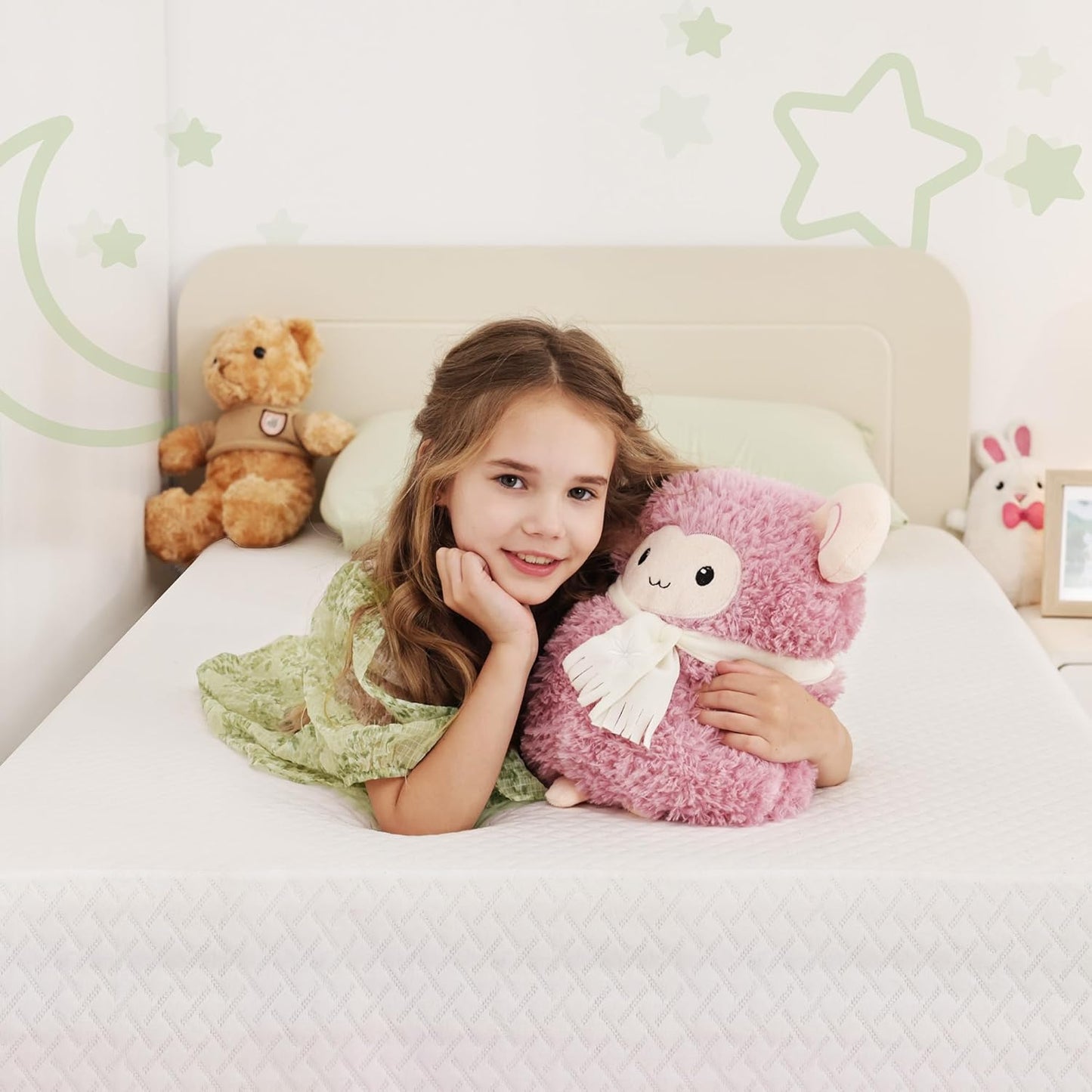 6 Inch Twin Mattress for Kids, Memory Foam Mattress with Cooling Green Tea Gel, Relieve Pressure with Medium Firm Support, CertiPUR-US Certified, 75''L x 38''W, White