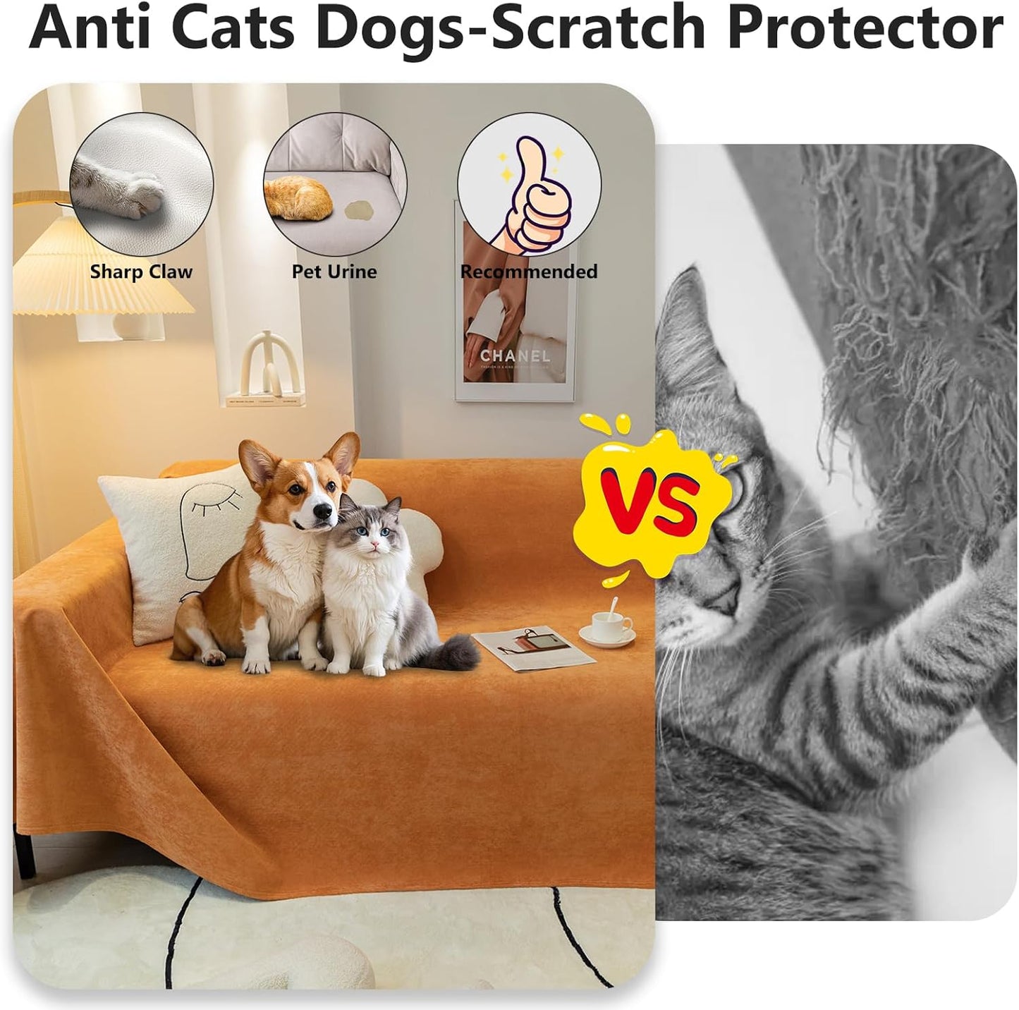 STACYPIK Waterproof Orange Couch Cover for Dogs, Washable Sofa Cover for 2 Cushion Couch, Anti-Cat Scratch Furniture Protector, Anti-Slip Pet Couch Protector,Tear Resistant Futon Cover-71X102IN