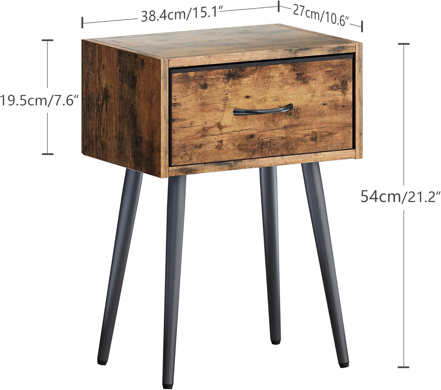 Small Nightstands Set of 2, Bedside Table with Fabric Drawer, Idustrial End Table with Metal Leg, Couch Side Table for Bedroom Living Room, Sofa, Office Rustic Brown LNT504R