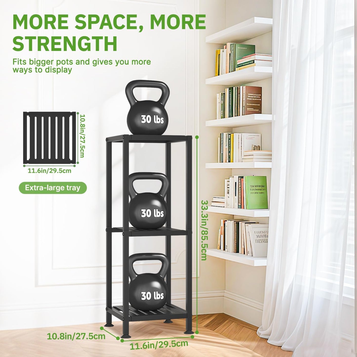 KMOTASUO 3 Tiered Black Tall Plant Stand for Indoor Outdoor, Heavy Duty Metal Multiple Large Planter Rack for Narrow Corner, Sturdy Iron Vertical Flower Holder for Modern House, Patio, Bathroom, Porch