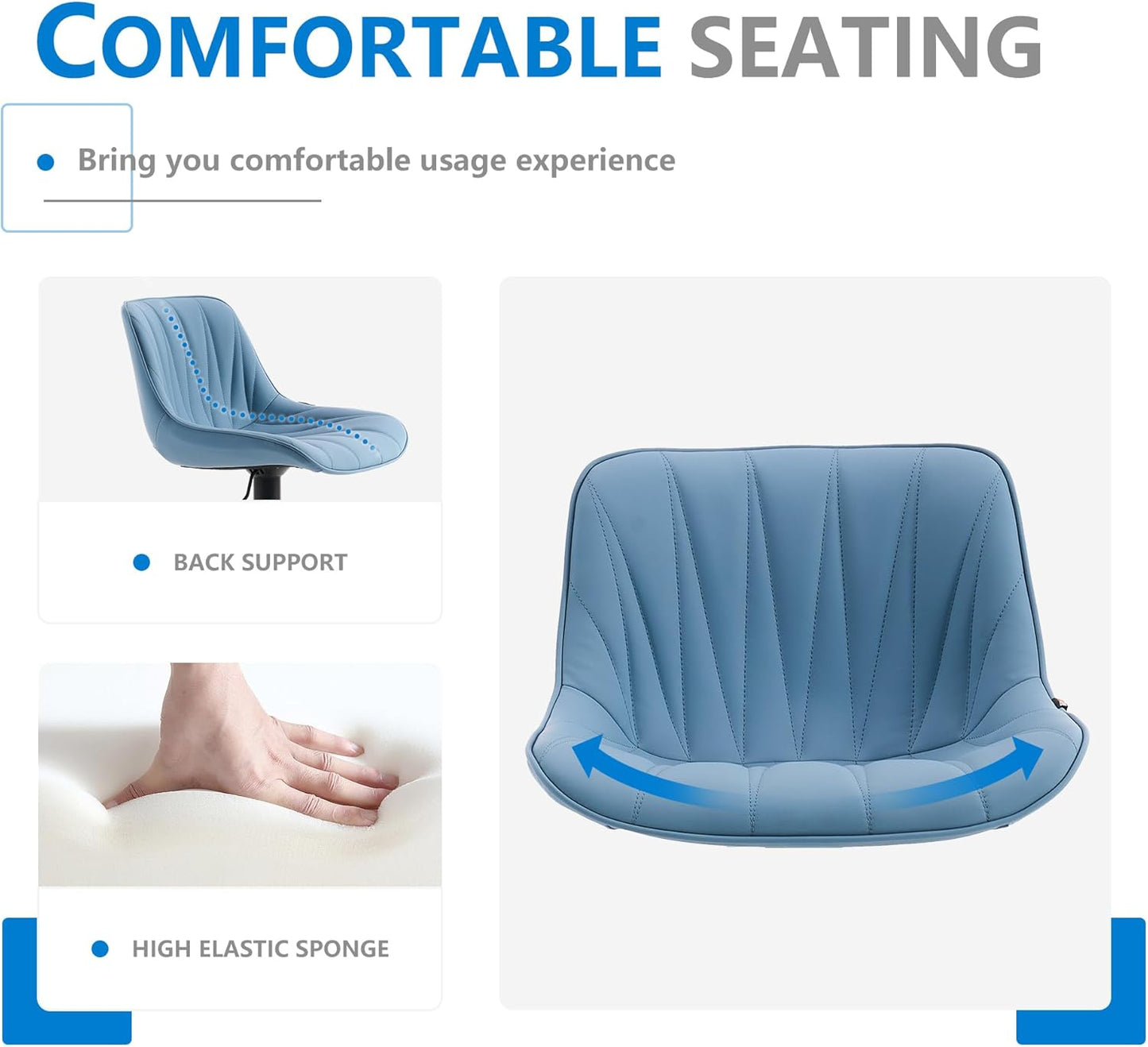 YOUNIKE Bar Stools Set of 2 for Kitchen Island, Blue Faux Leather Padded Counter Height Stools, Adjustable Swivel Barstools with Back, Modern Tall Stools with 300LBS Support