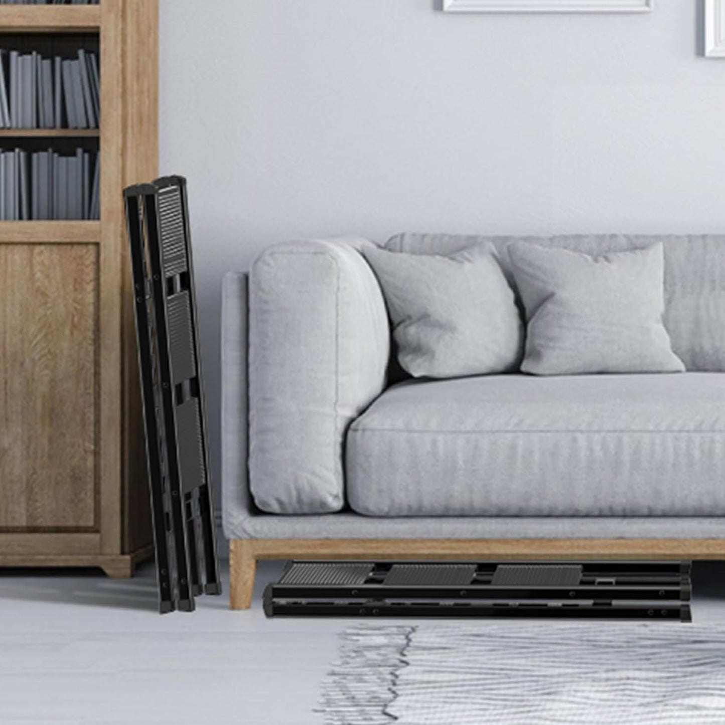 3 Step Ladder, Portable Step Ladder Folding, Lightweight Step Ladder with Anti-Slip Pedal, Aluminum Indoor and Closet, Kitchen, 330lbs - Black