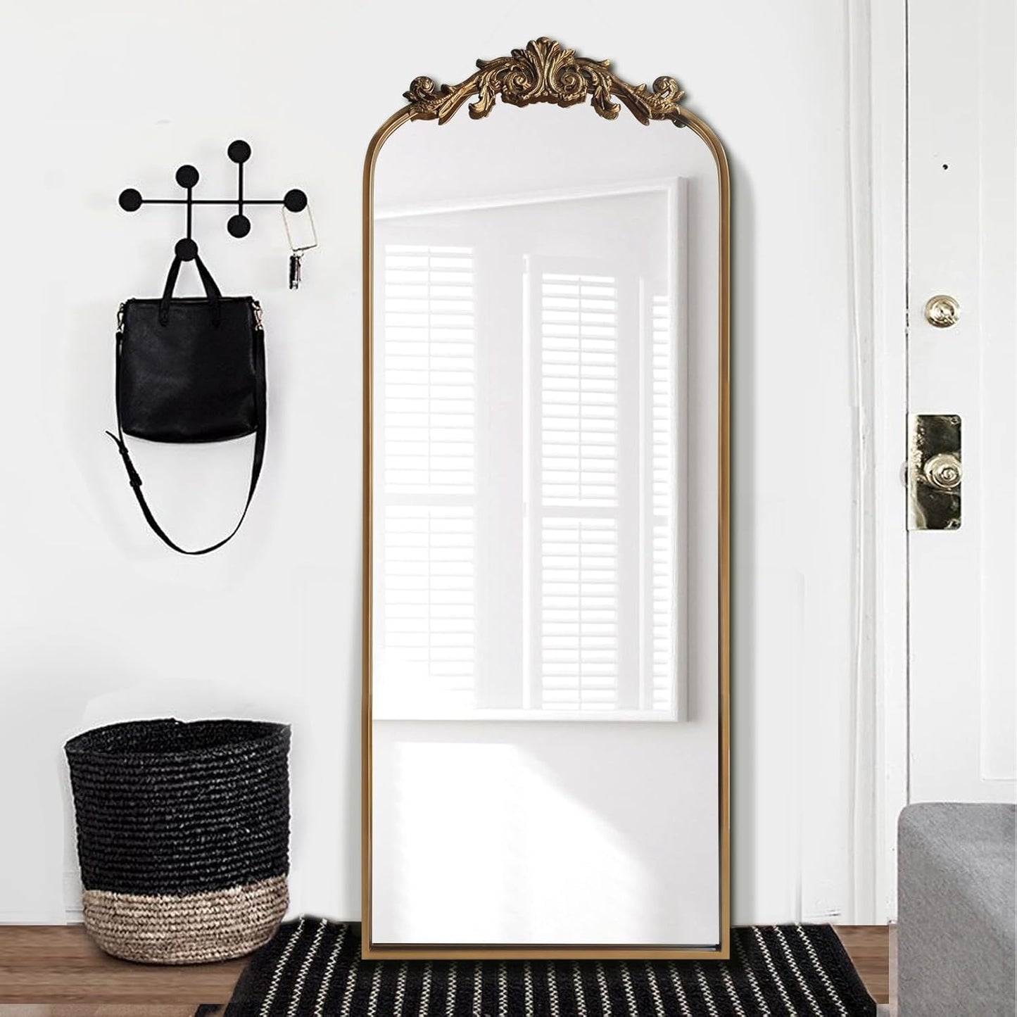 WAMIRRO Ornate Gold Mirror,Vintage Arched Antique Floor Mirrors for Living Room Hallway Fireplace Bathroom Entryway 18"X53"