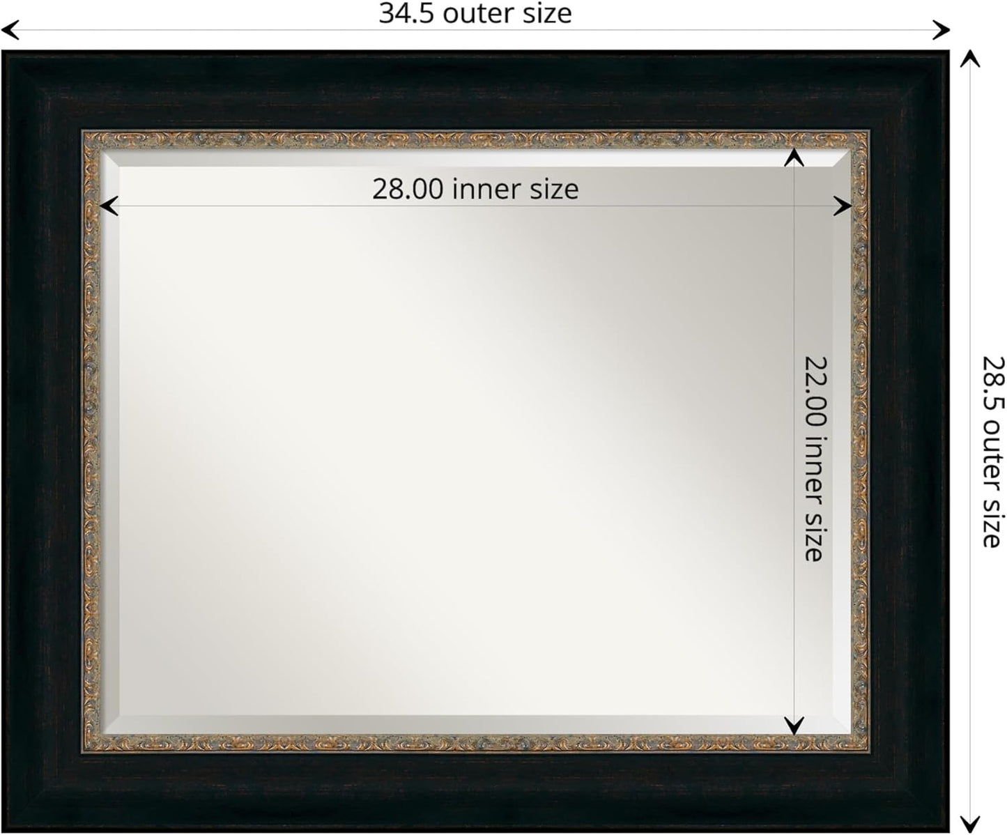 Amanti Art Bronze Bathroom Mirror for Over Sink, 29x35 Paragon Bronze Rectangle Vanity Mirror, Large Traditional Frame, Hangs Horizonally and Vertically, Bathroom Wall Decor, Beveled Edge