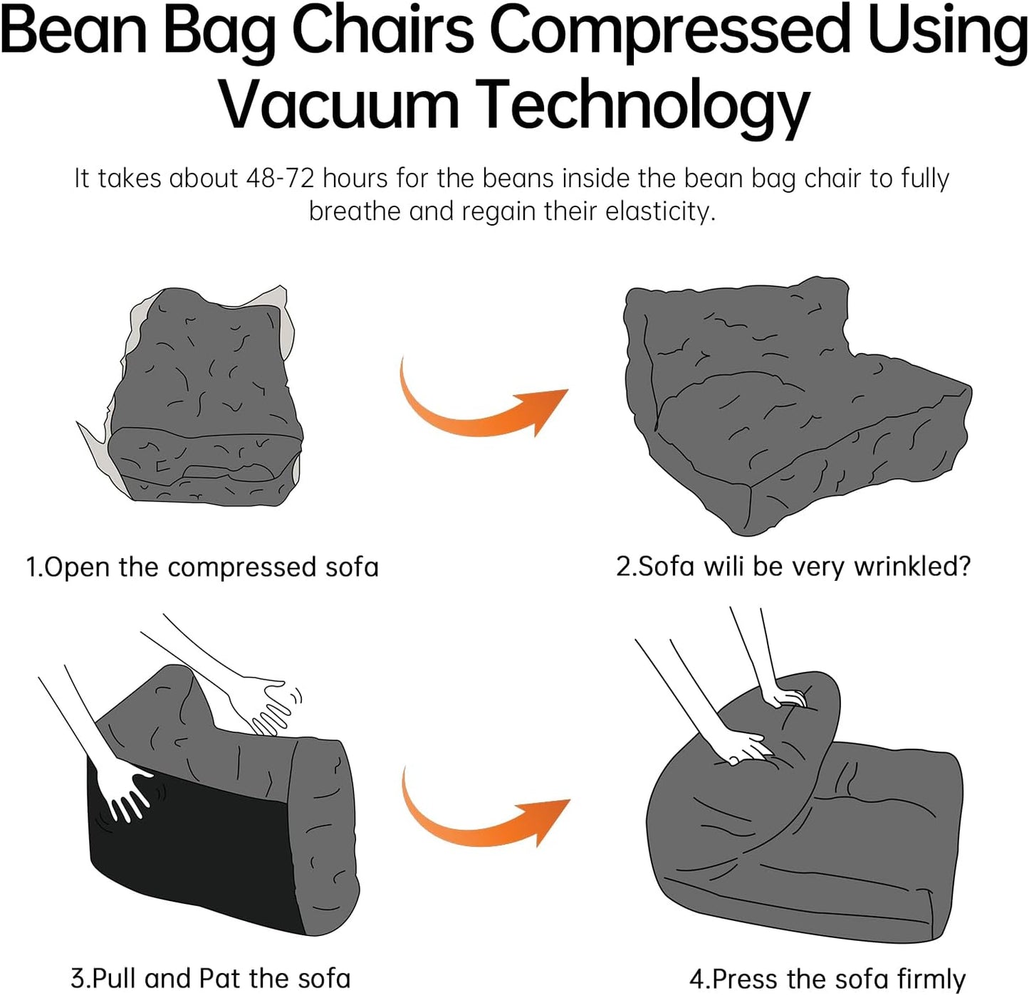 Bean Bag Chair Lazy Bean Bag Sofa, Floor Beanbag Chairs with Stuffed High-Density Foam, Memory Foam Bean Bag Sofa for Living Room, Bedroom and Office