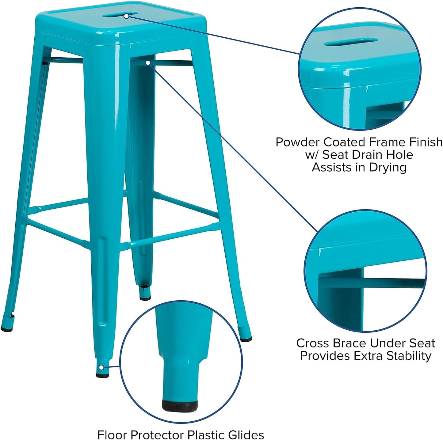 Flash Furniture Commercial Grade 30" High Backless Crystal Teal-Blue Indoor-Outdoor Barstool