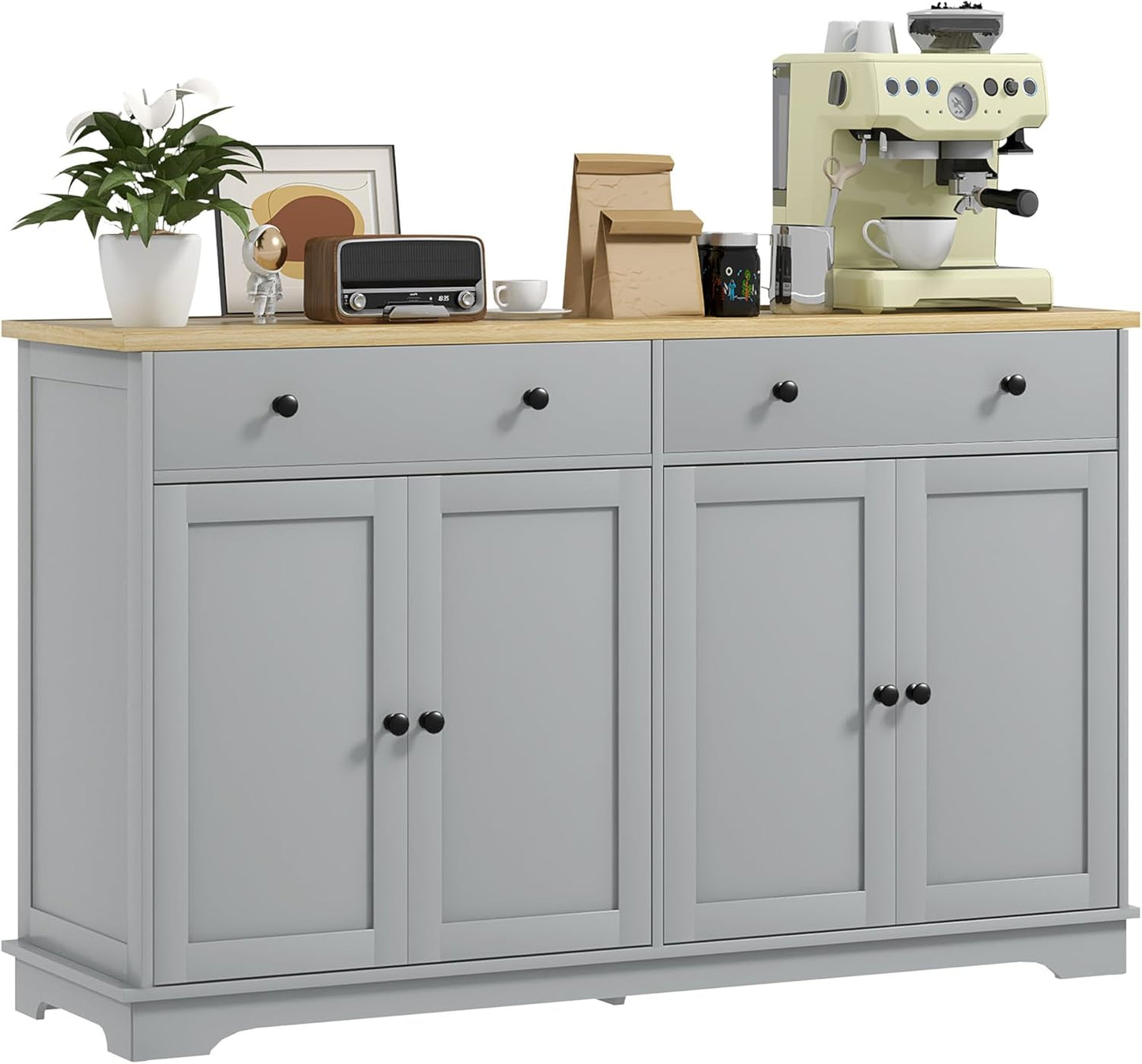 HOMCOM Sideboard Buffet Cabinet with Storage, 55" Modern Kitchen Cabinet with 4 Doors, 2 Drawers and 2 Adjustable Shelves, Coffee Bar, Gray