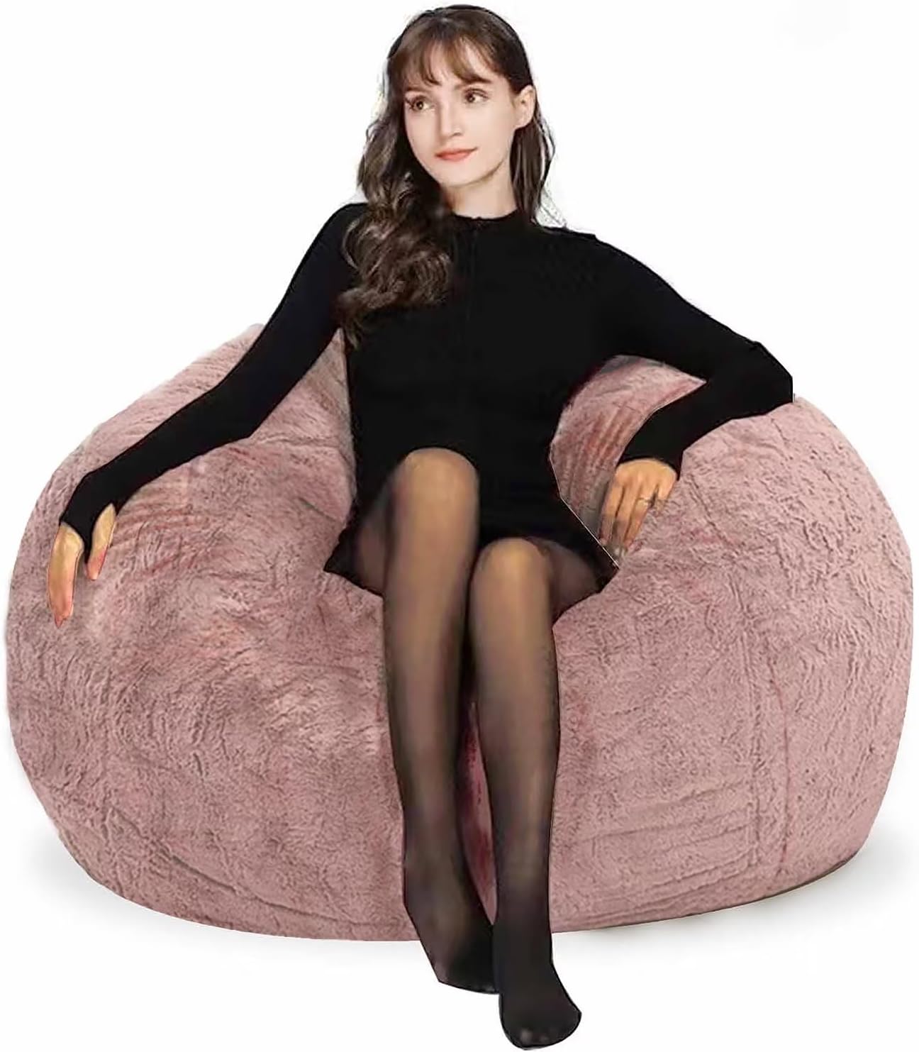 Bean Bag Chairs for Kids Comfy Fluffy Big Joe Bean Bag Chair Cover Without Filler Round Sofa Chairs for Bedroom Living Room Decor, 5FT, Light Pink