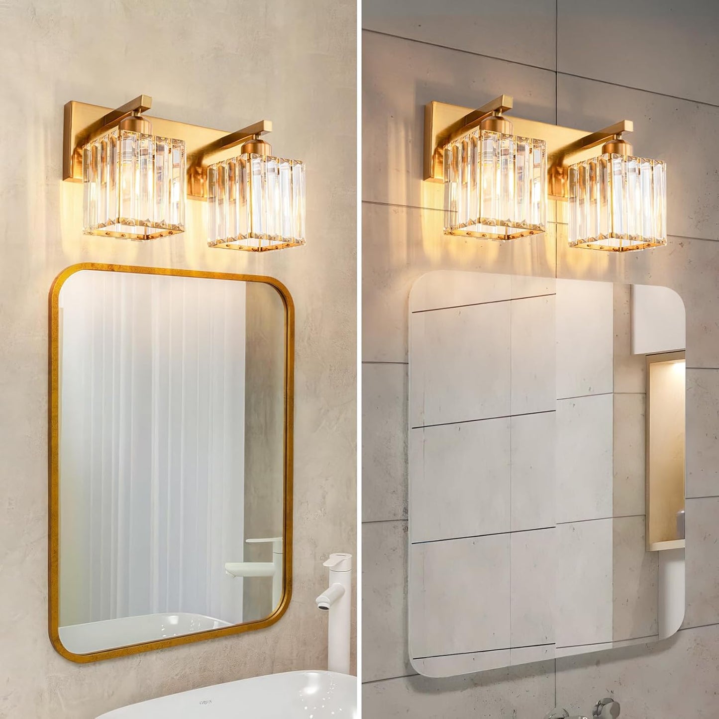 Modern Bathroom Vanity Light 2-Lights Gold Crystal Bathroom Wall Light Vanity Light Fixtures，12.59-inch Modern Minimalist Design