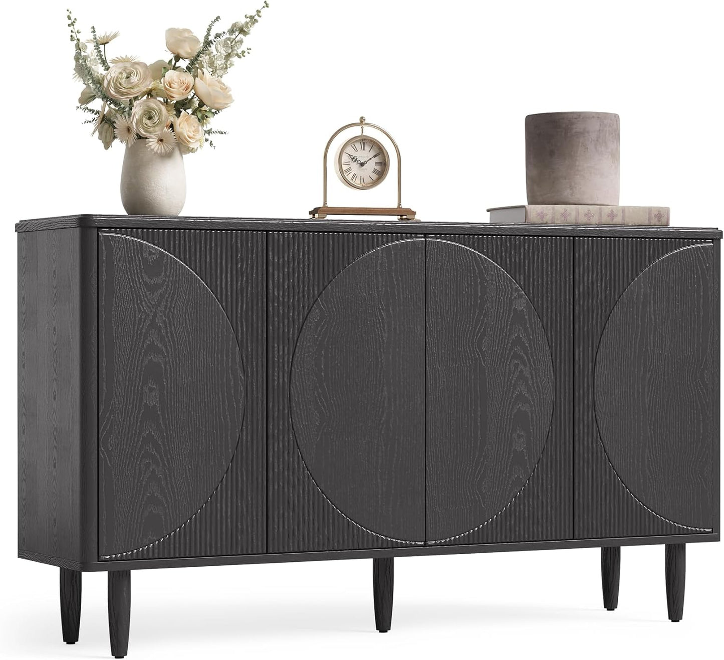 LITTLE TREE 59-Inch Buffet Cabinet Sideboard with Storage, Modern Sideboard Buffet Table with Doors for Living Room, Dining Room (Black)