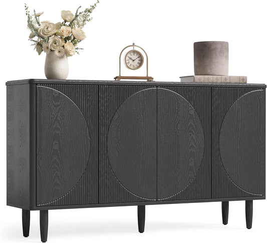 LITTLE TREE 59-Inch Buffet Cabinet Sideboard with Storage, Modern Sideboard Buffet Table with Doors for Living Room, Dining Room (Black)